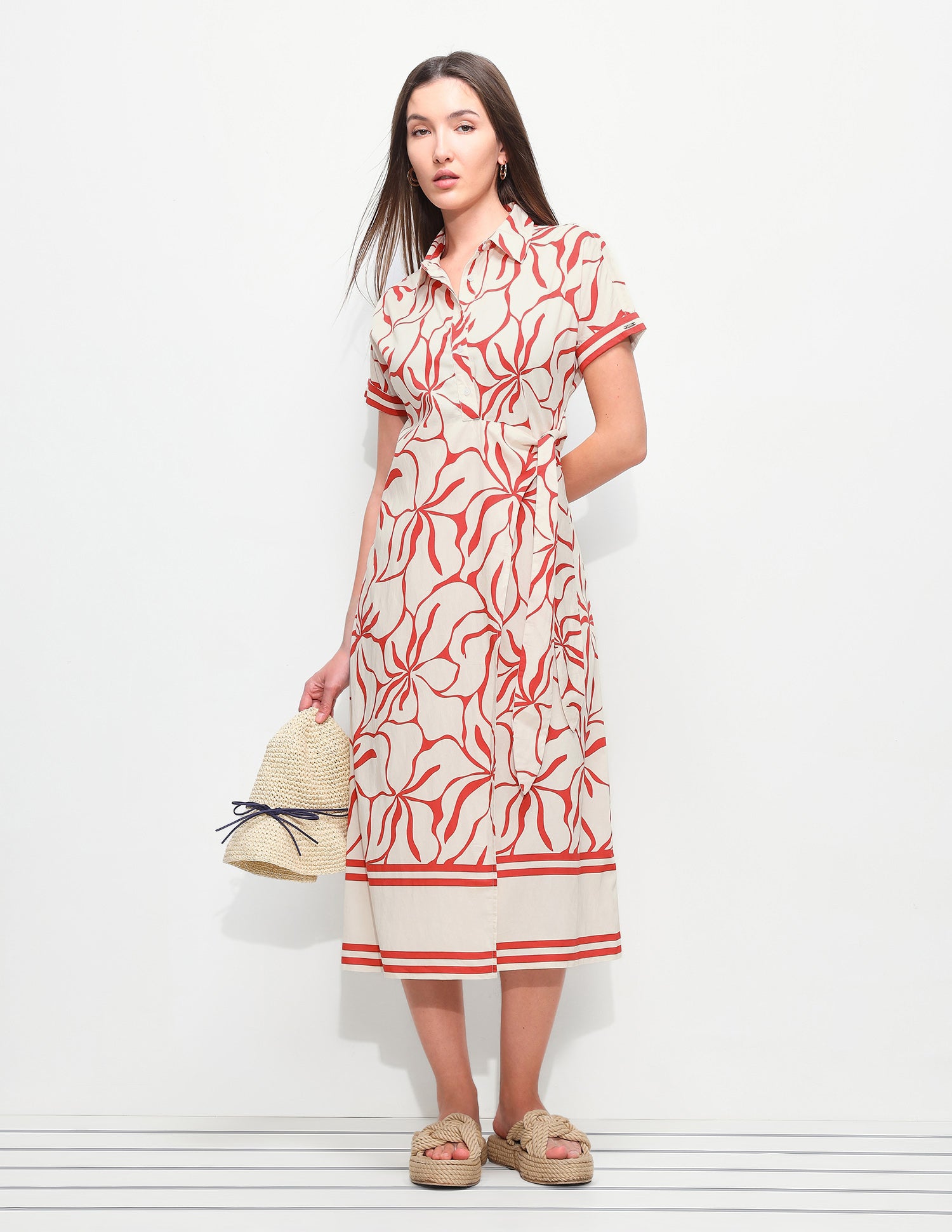 Floral Printed Regular Fit Midi Shirt Dress White - U.S. Polo Assn. India | Large