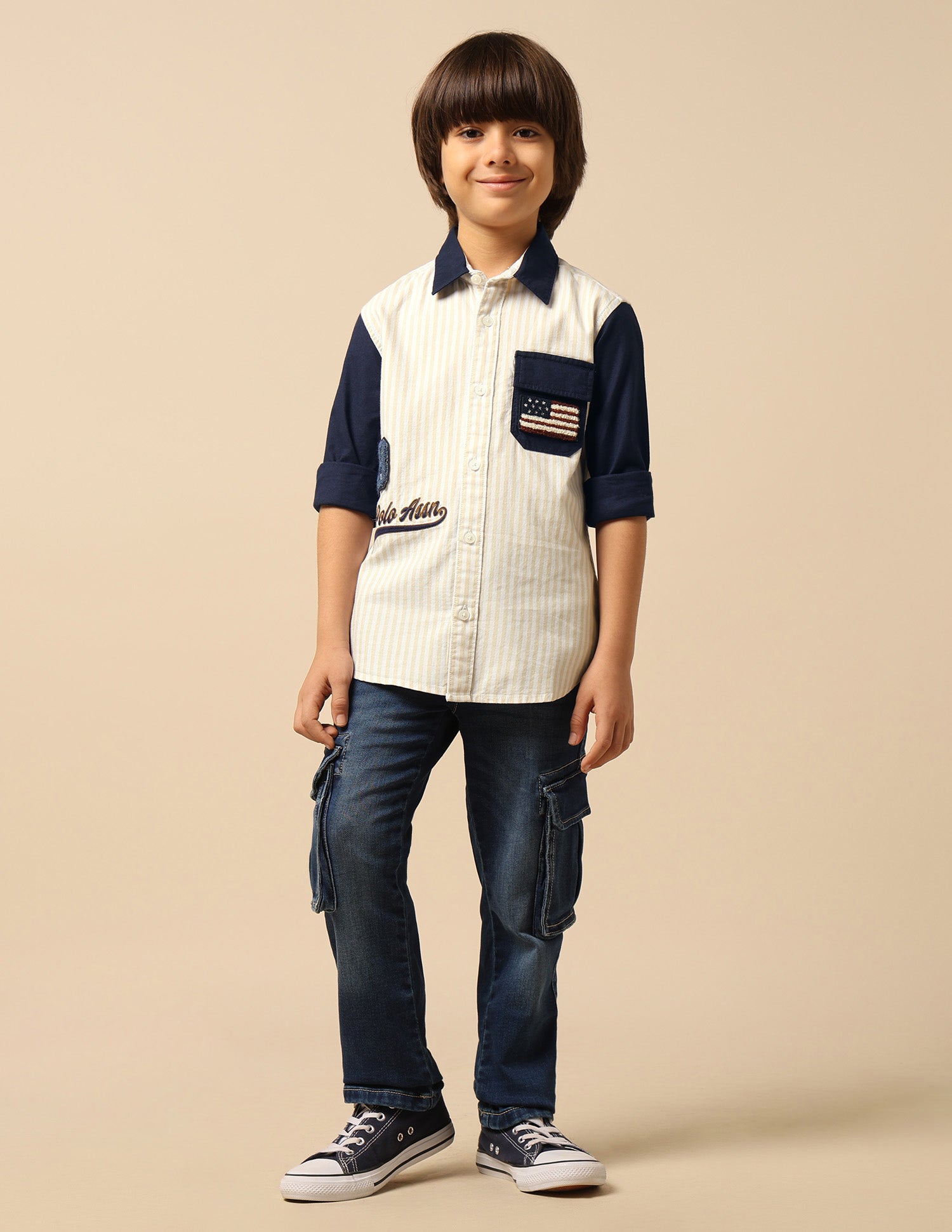 Boys Brand Embroidered Regular Fit Shirt Natural - U.S. POLO ASSN. | Large