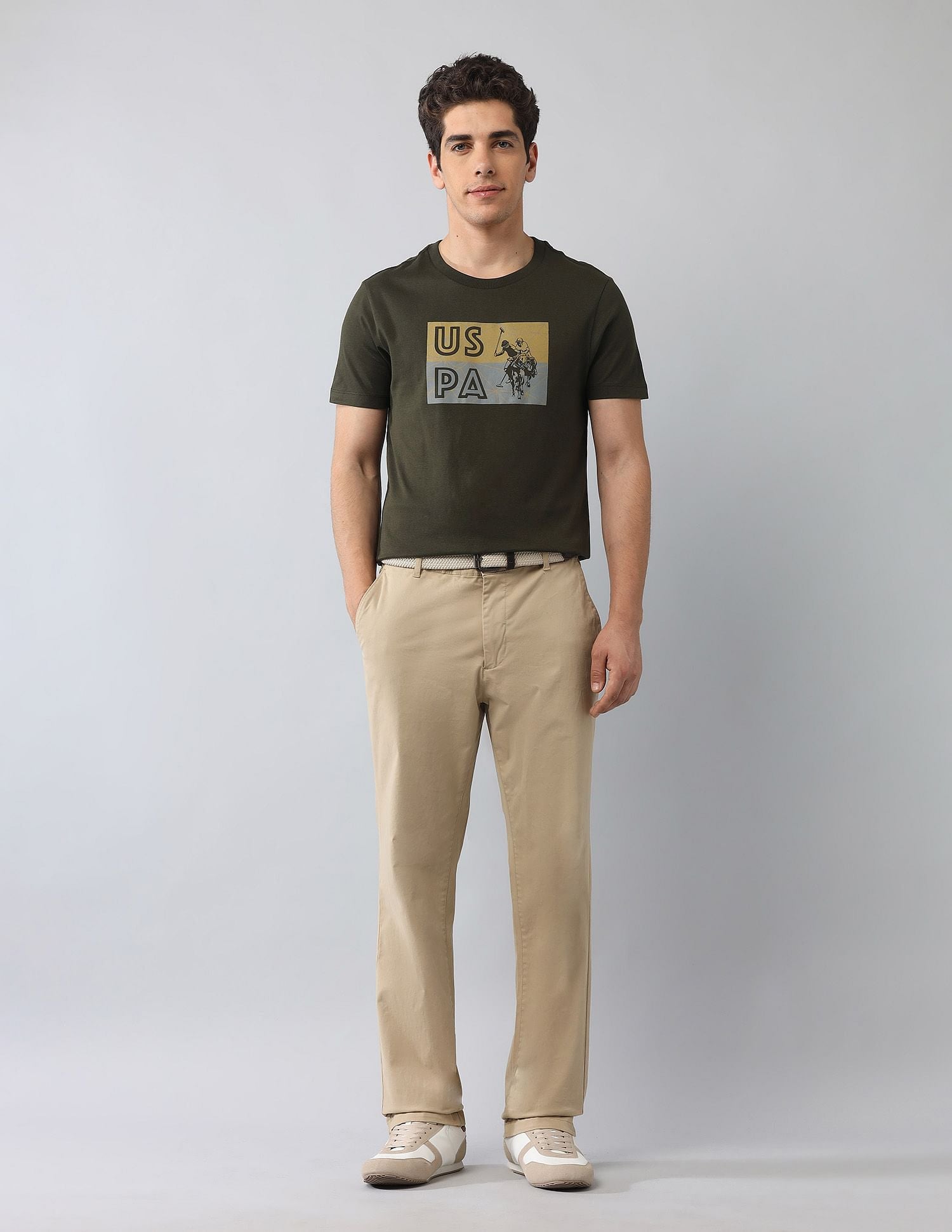 Muscle Fit Brand Printed T-Shirt Olive - U.S. Polo Assn. India | Large