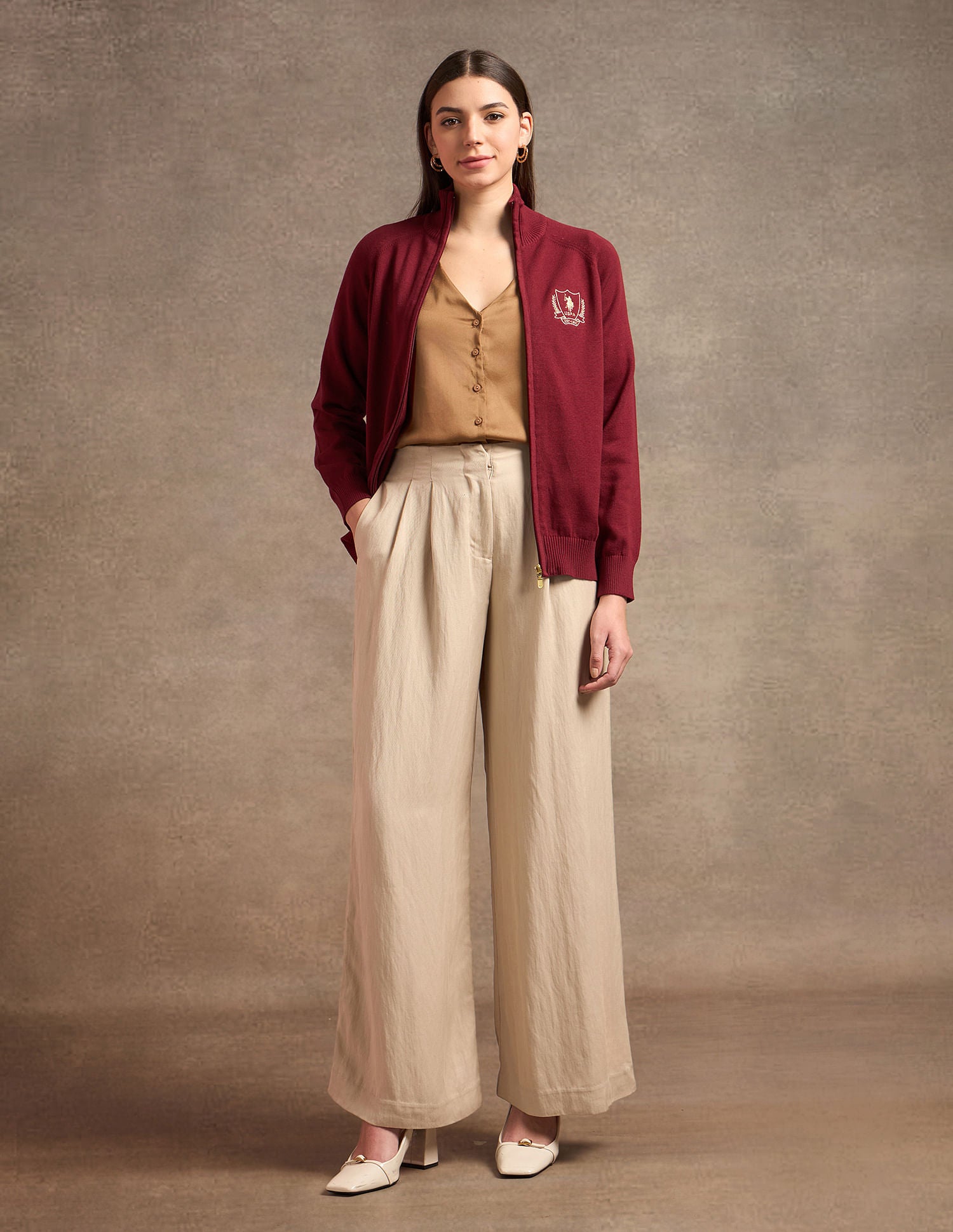 Crest Logo Full Zipper Sweater Red - U.S. POLO ASSN. | Large