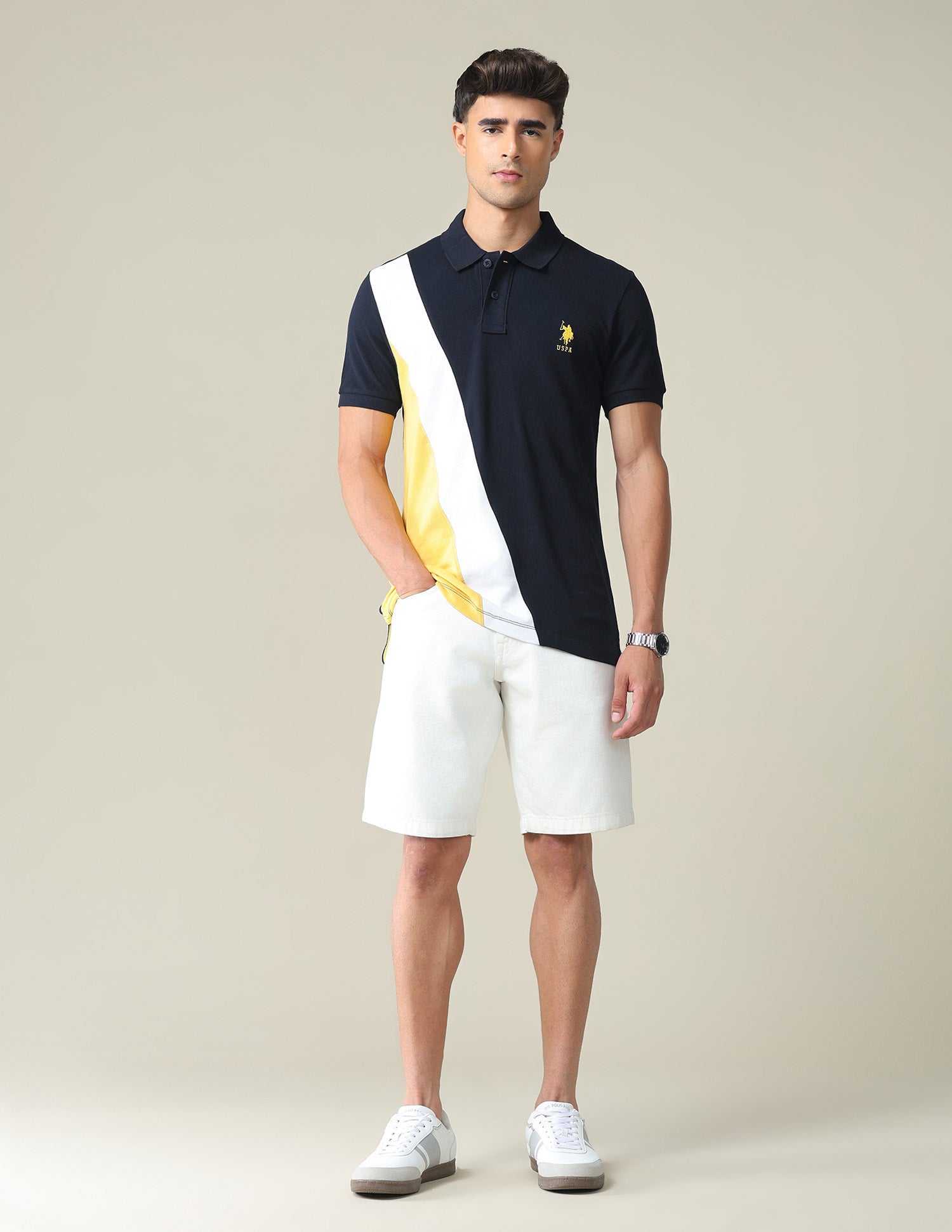 Colour Block Pique Polo Shirt Navy - U.S. POLO ASSN. | Large