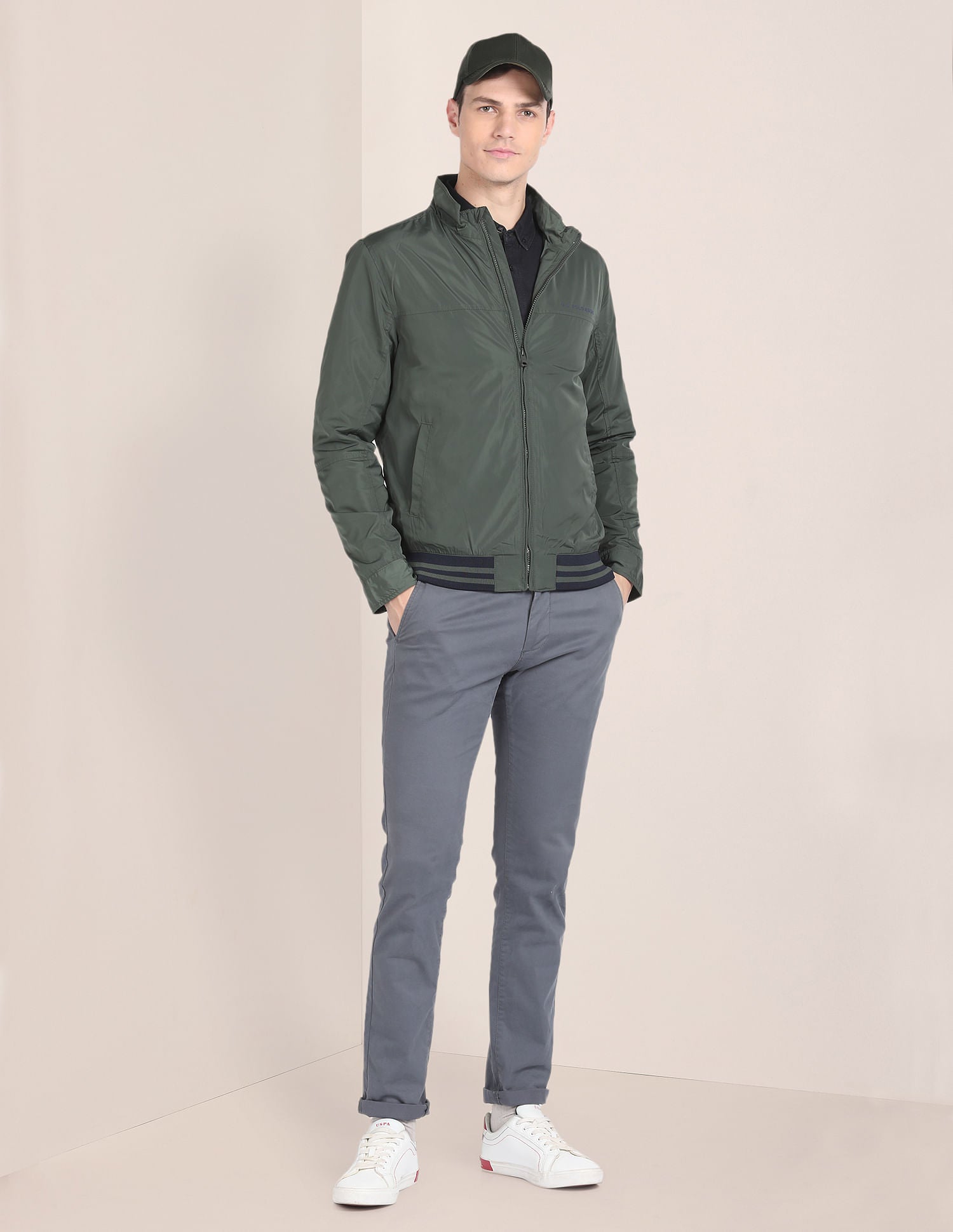 High Neck Windcheater Jacket Olive - U.S. POLO ASSN. | Large