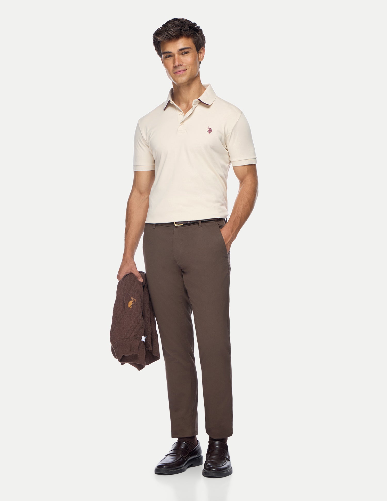 Solid Slim Fit Polo Shirt Off White - U.S. Polo Assn. India | Large