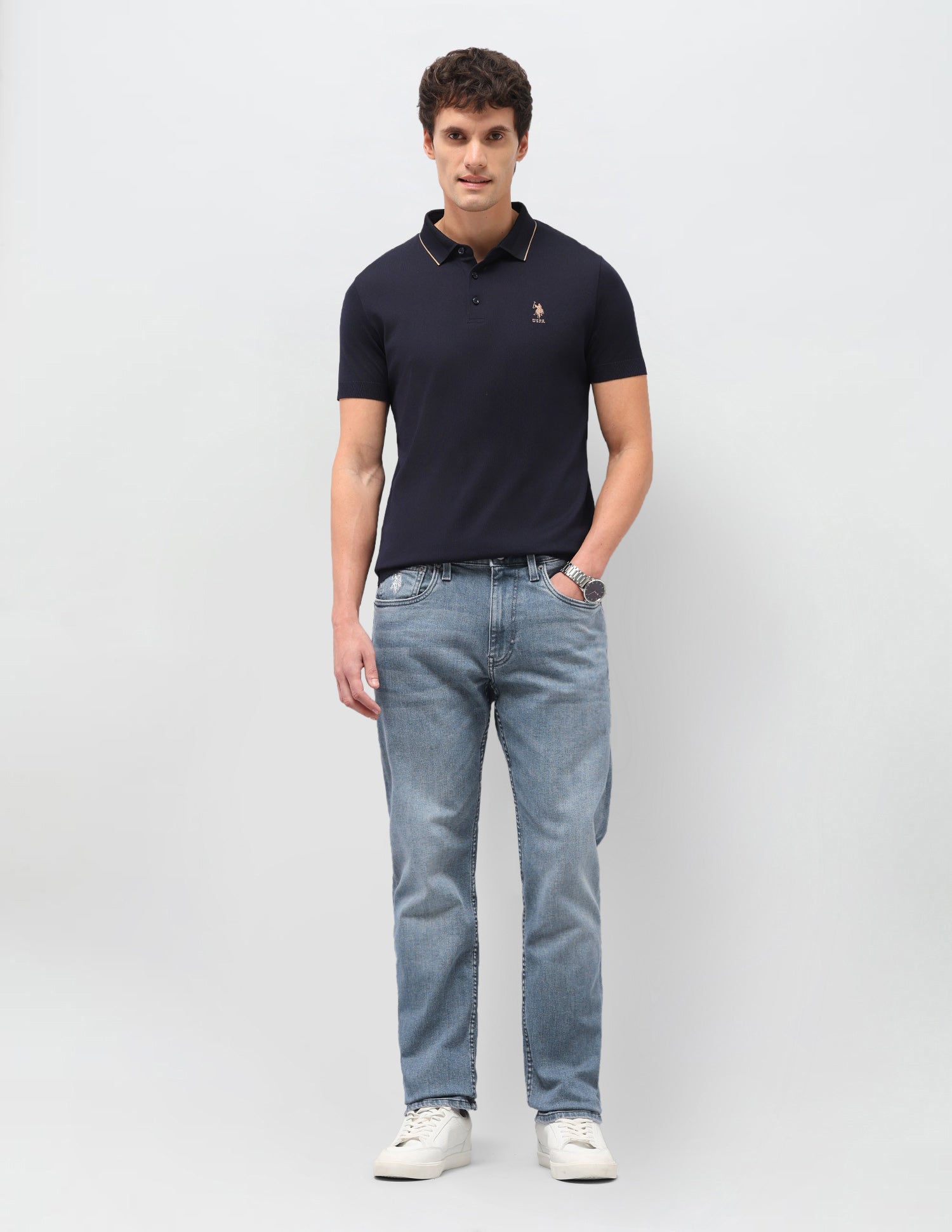 Harold Slim Straight Fit Blue Jeans Mid Blue - U.S. Polo Assn. India | Large
