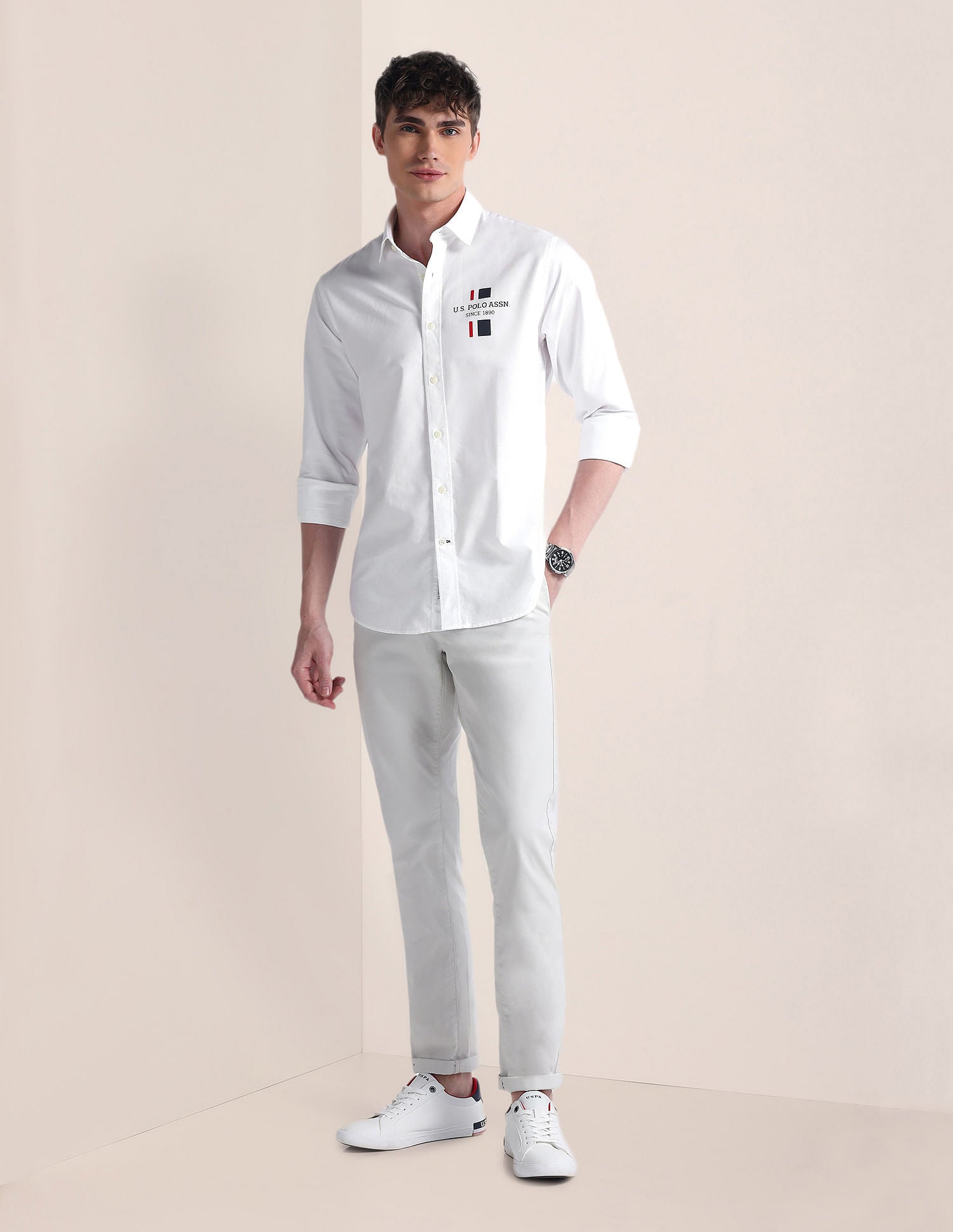 Long Sleeve Solid Brand Shirt White - U.S. POLO ASSN. | Large