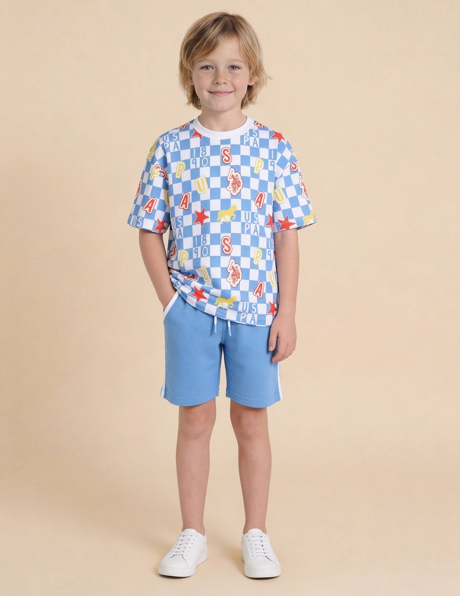 Checked Brand Printed Oversized Fit T-Shirt Light Blue - U.S. Polo Assn. India | Large