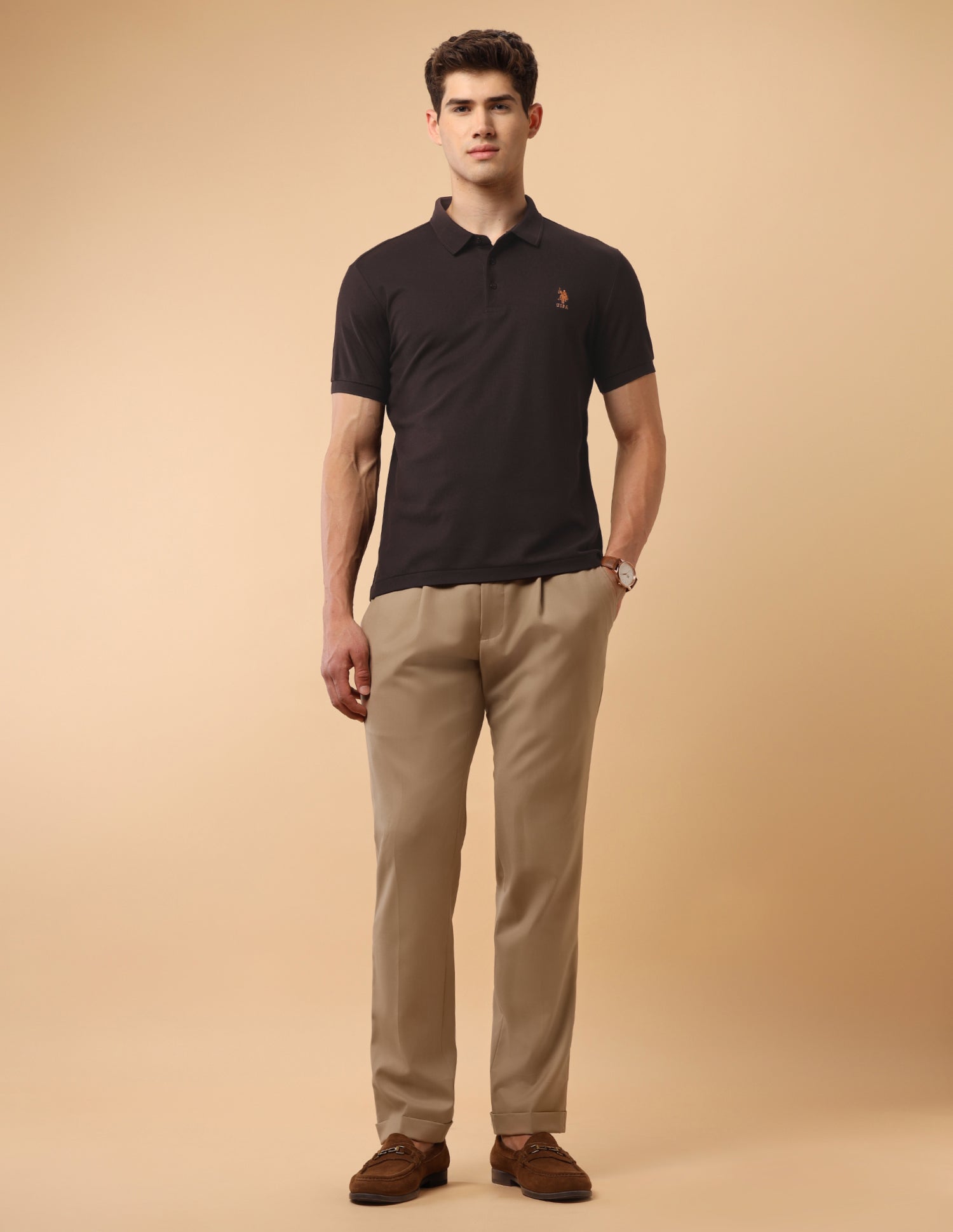 Solid Slim Fit Polo Shirt Dark Brown - U.S. Polo Assn. India | Large