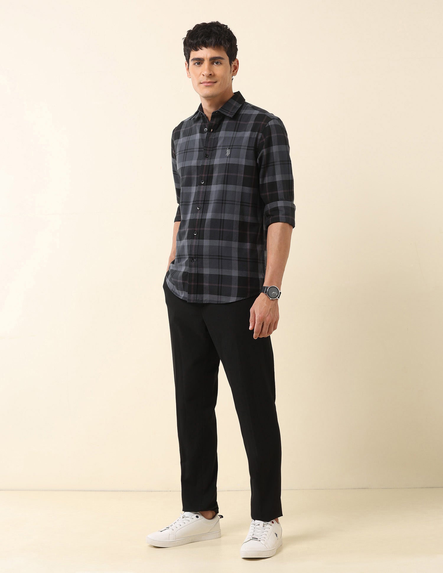 Tartan Checked Pure Cotton Shirt Dark Grey - U.S. Polo Assn. India | Large