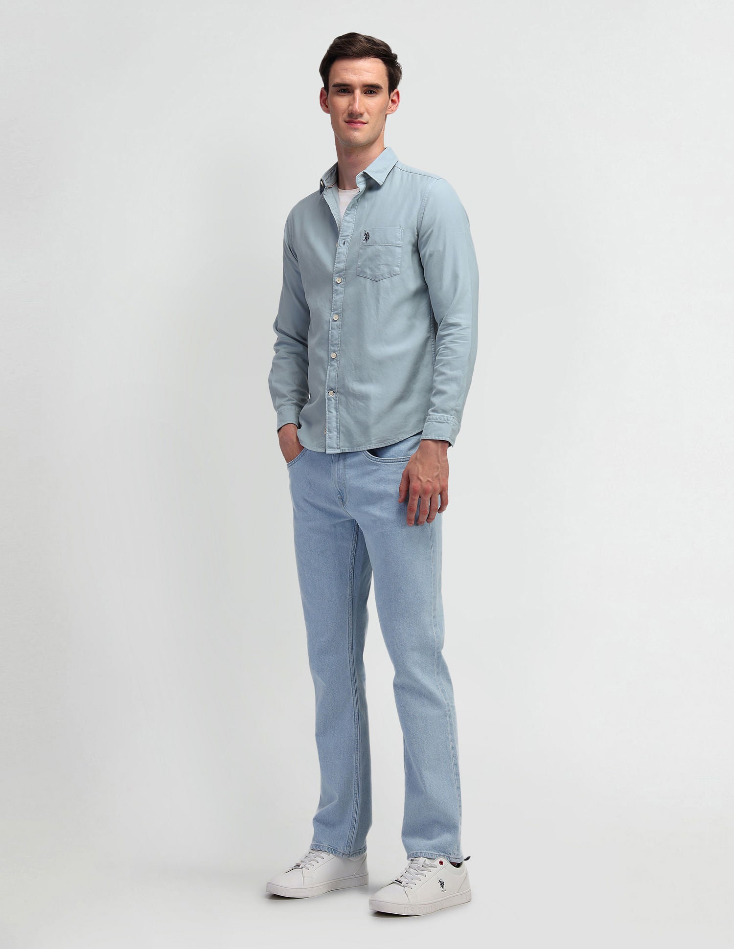 Solid Slim Fit Shirt Light Blue - U.S. Polo Assn. India | Large