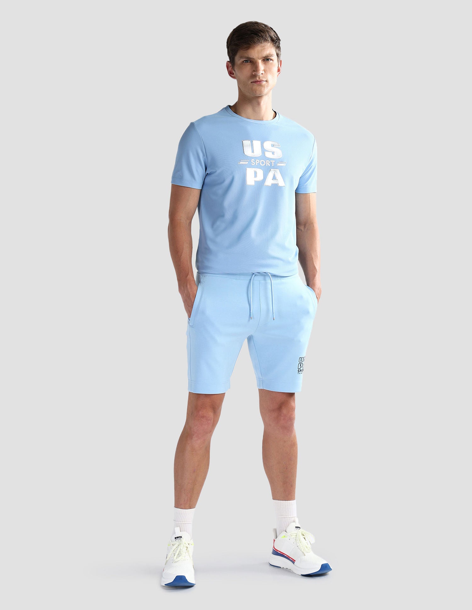 Brand Print Slim Fit T-Shirt Light Blue - U.S. Polo Assn. India | Large