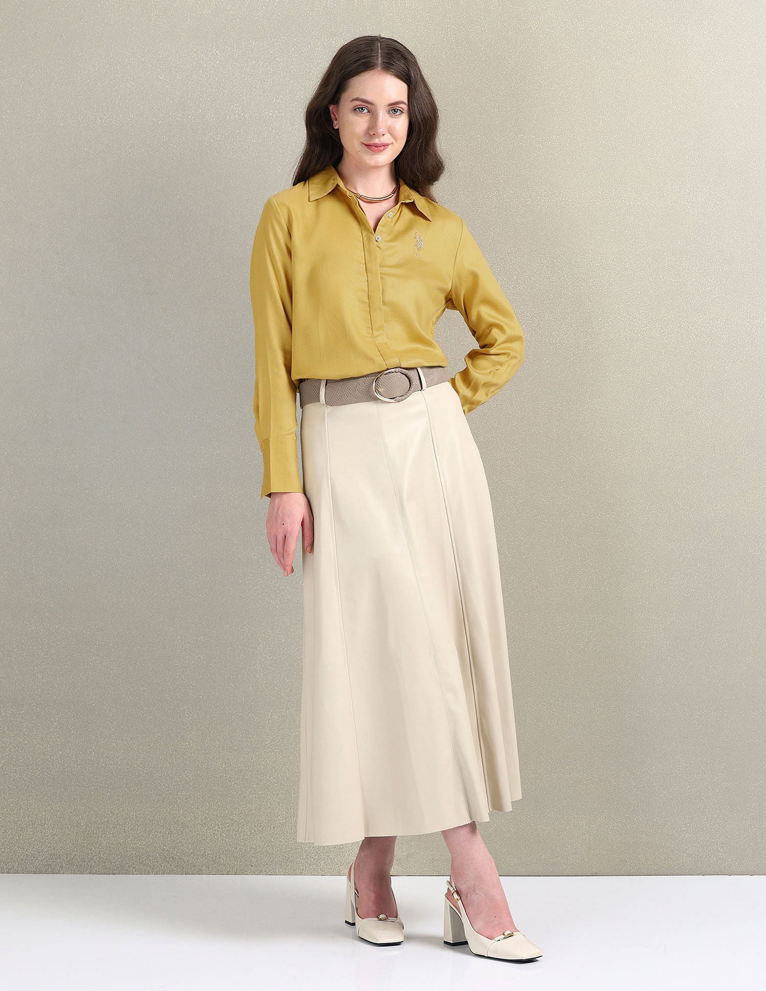 Metallic Logo Solid Shirt Yellow - U.S. POLO ASSN. | Large