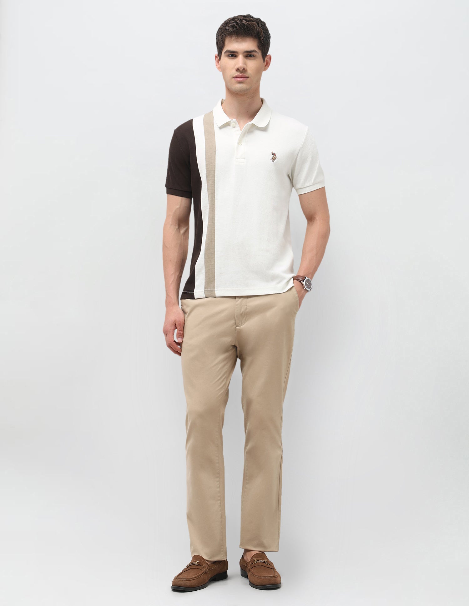 Colourblocked Slim Fit Polo Shirt Ivory - U.S. Polo Assn. India | Large