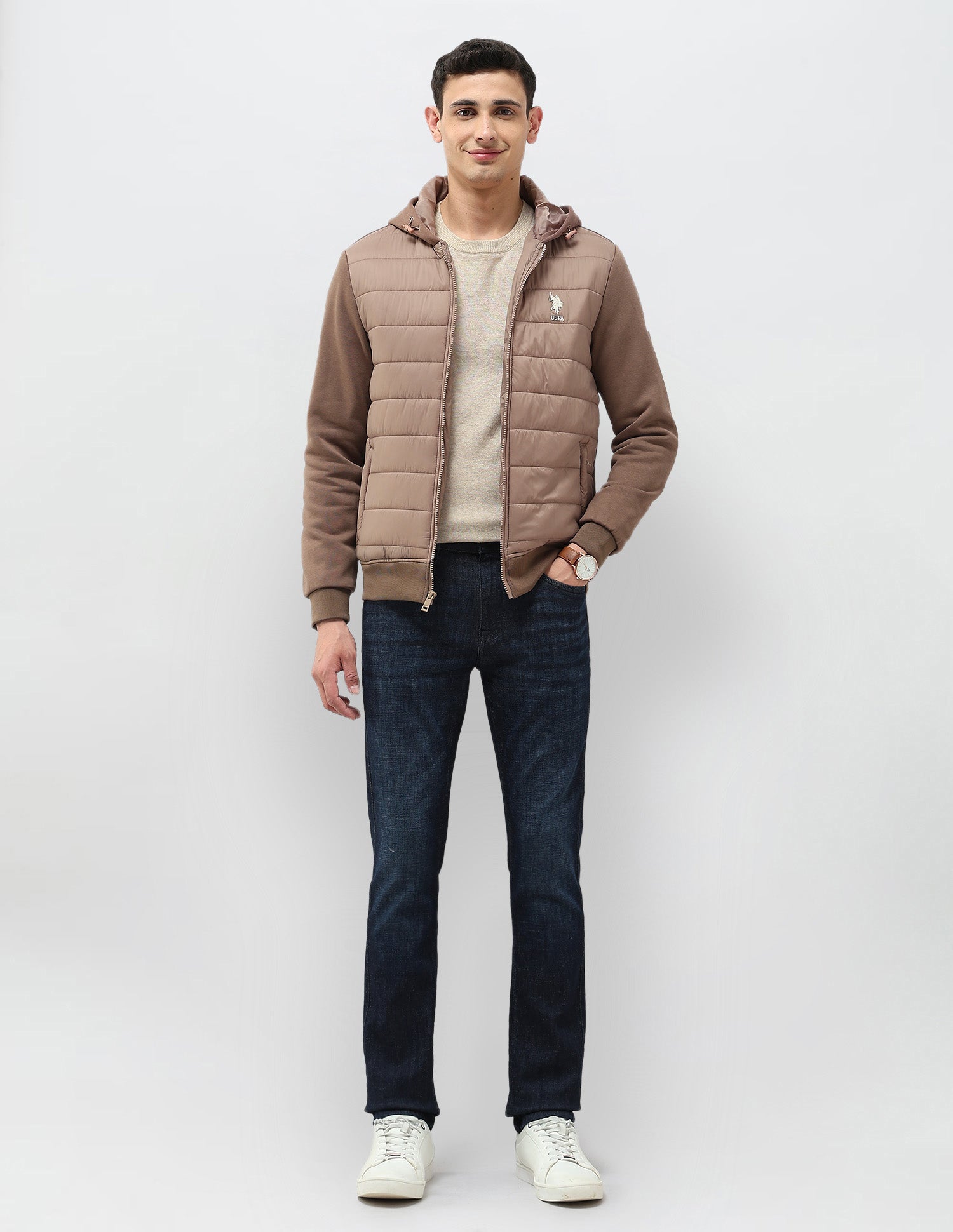 Solid Hooded Puffer Jacket Khaki - U.S. POLO ASSN. | Large