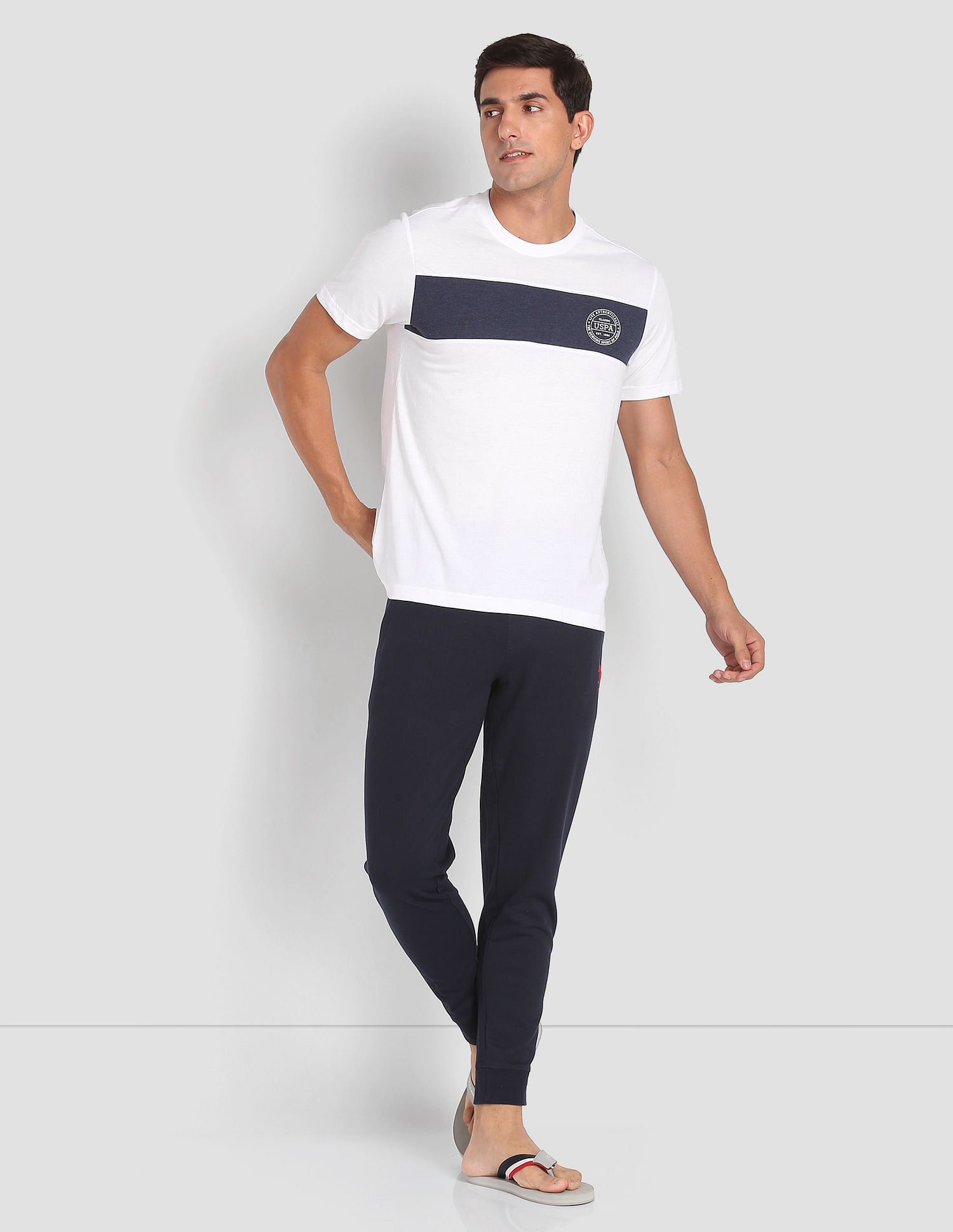 Crew Neck Colour Block I681 Lounge T-Shirt - Pack Of 1 White - U.S. POLO ASSN. | Large