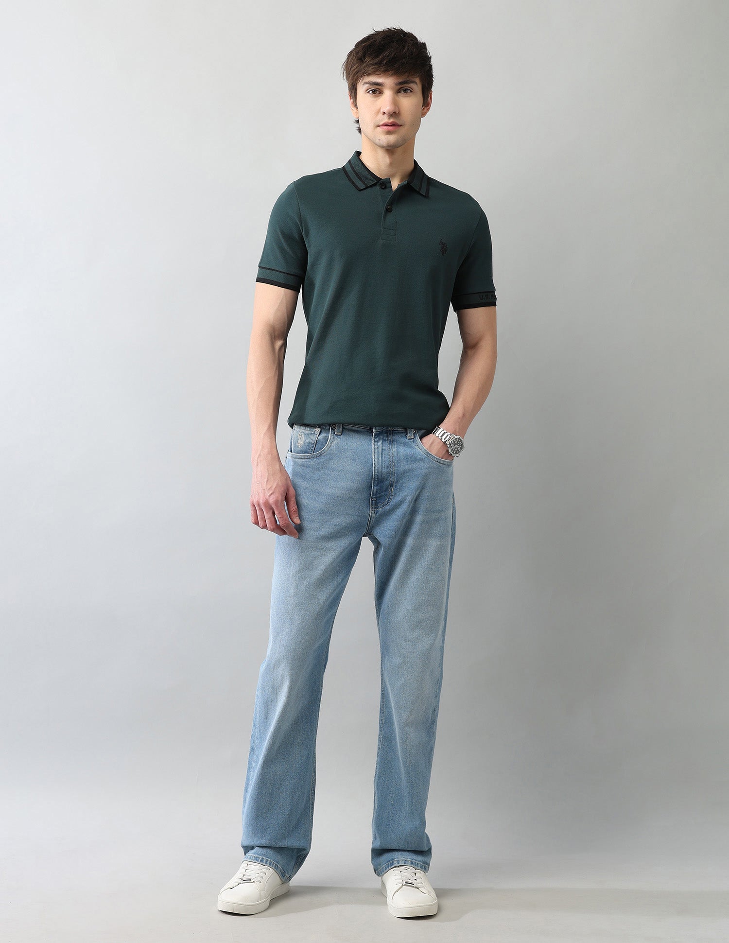 Solid Pure Cotton Black Label Polo Shirt Dark Green - U.S. Polo Assn. India | Large