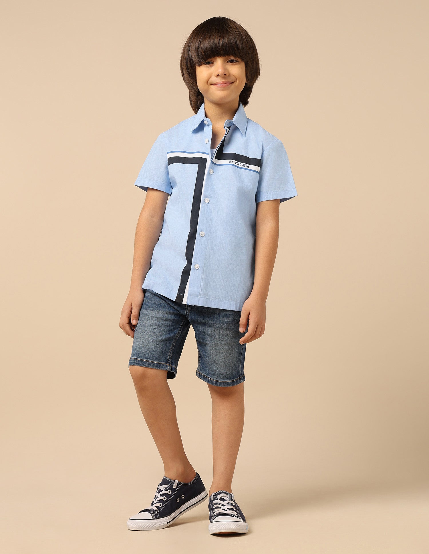 Boys Geometric Printed Twill Shirt Light Blue - U.S. POLO ASSN. | Large