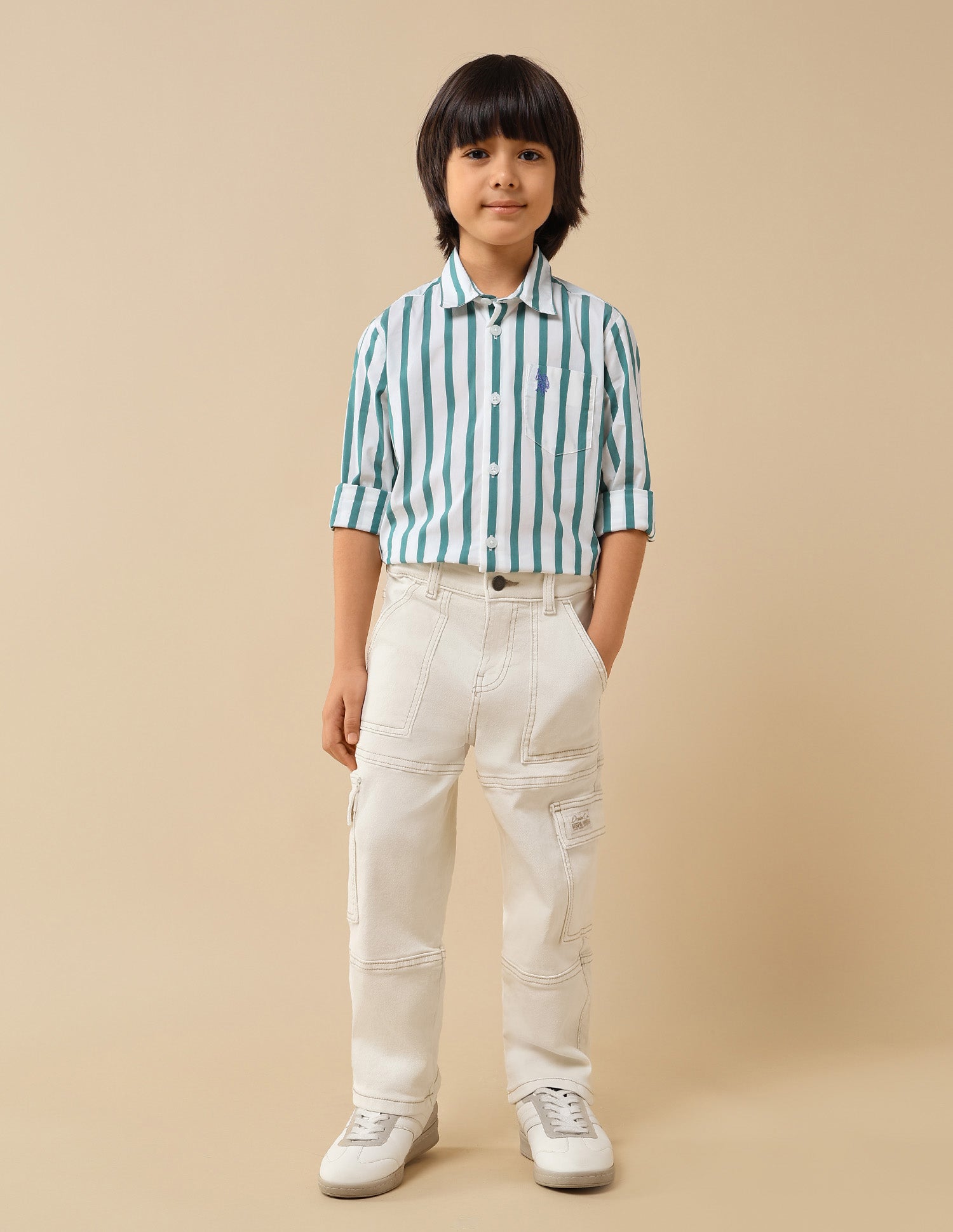 Boys Vertical Striped Regular Fit Shirt Green - U.S. POLO ASSN. | Large