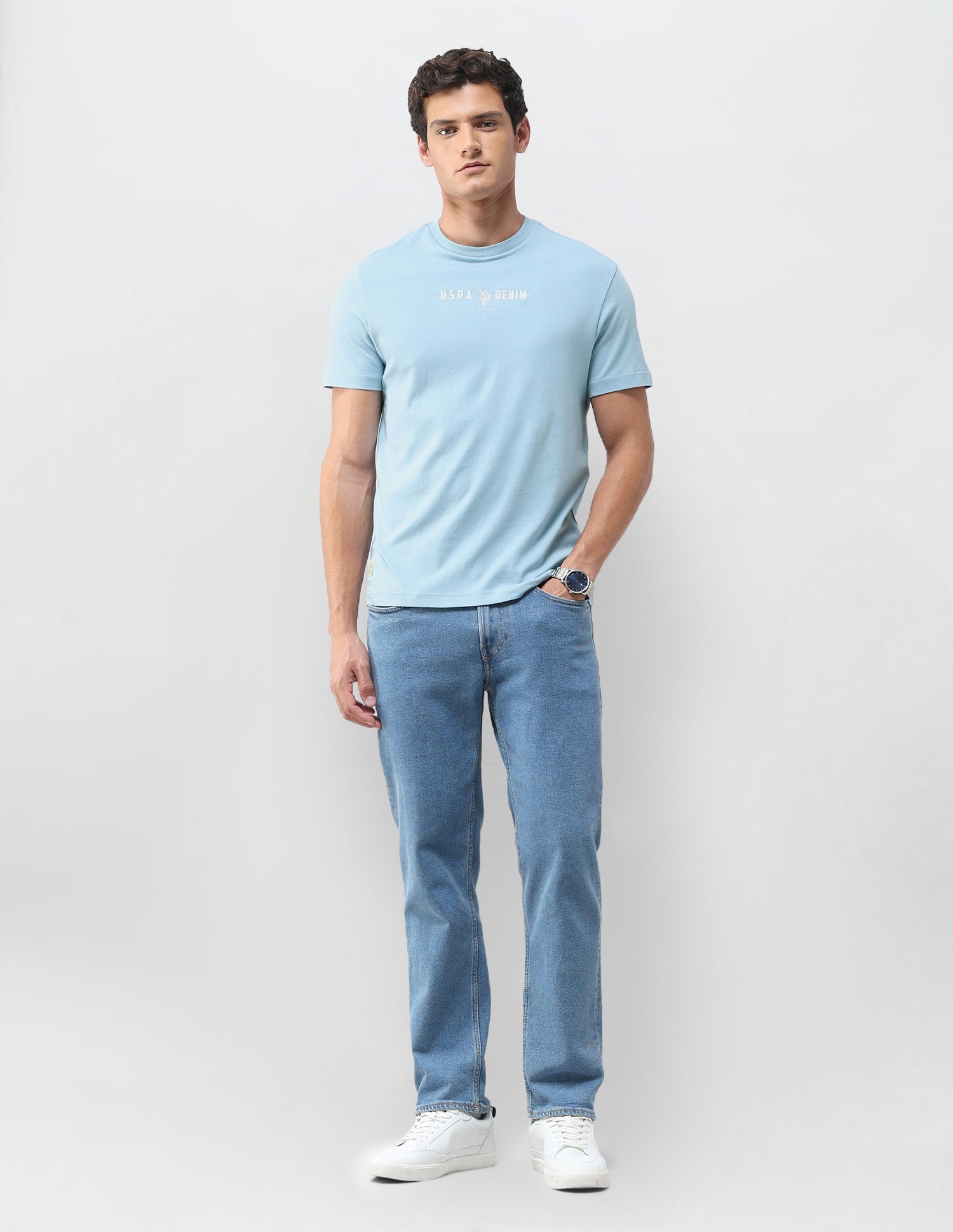 Solid Slim Fit T-Shirt Light Blue - U.S. Polo Assn. India | Large