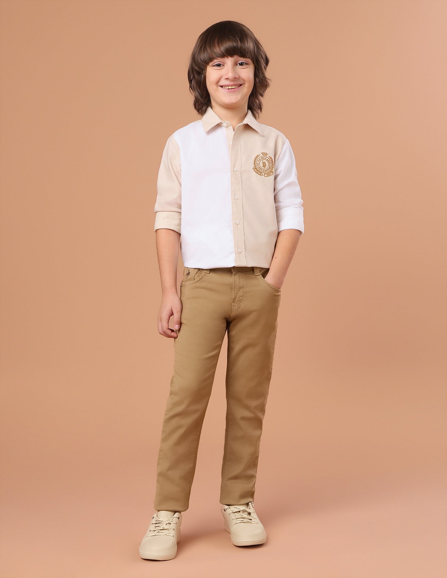 Colourblocked Twill Shirt Beige - U.S. Polo Assn. India | Large