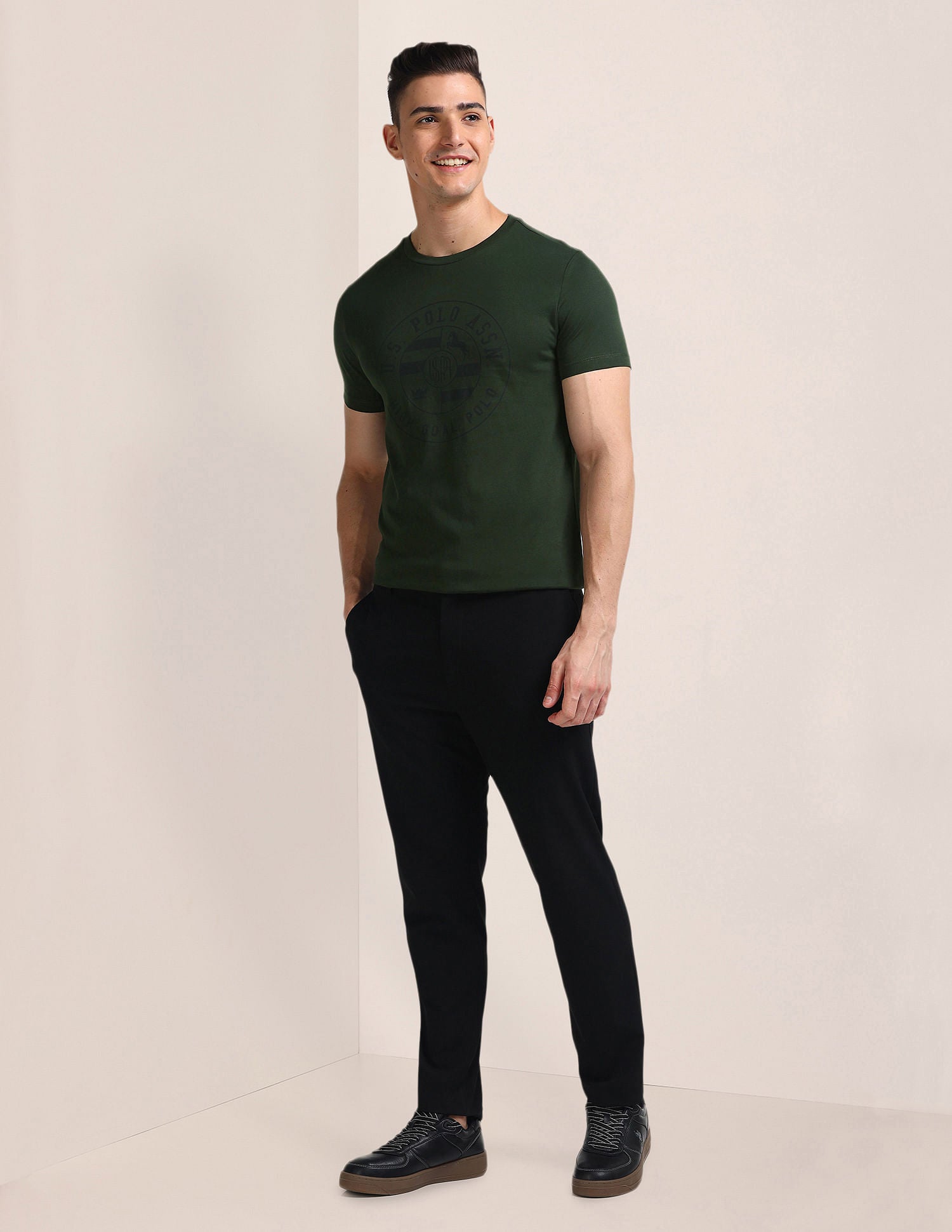 Brand Printed Slim Fit T-Shirt Olive - U.S. Polo Assn. India | Large