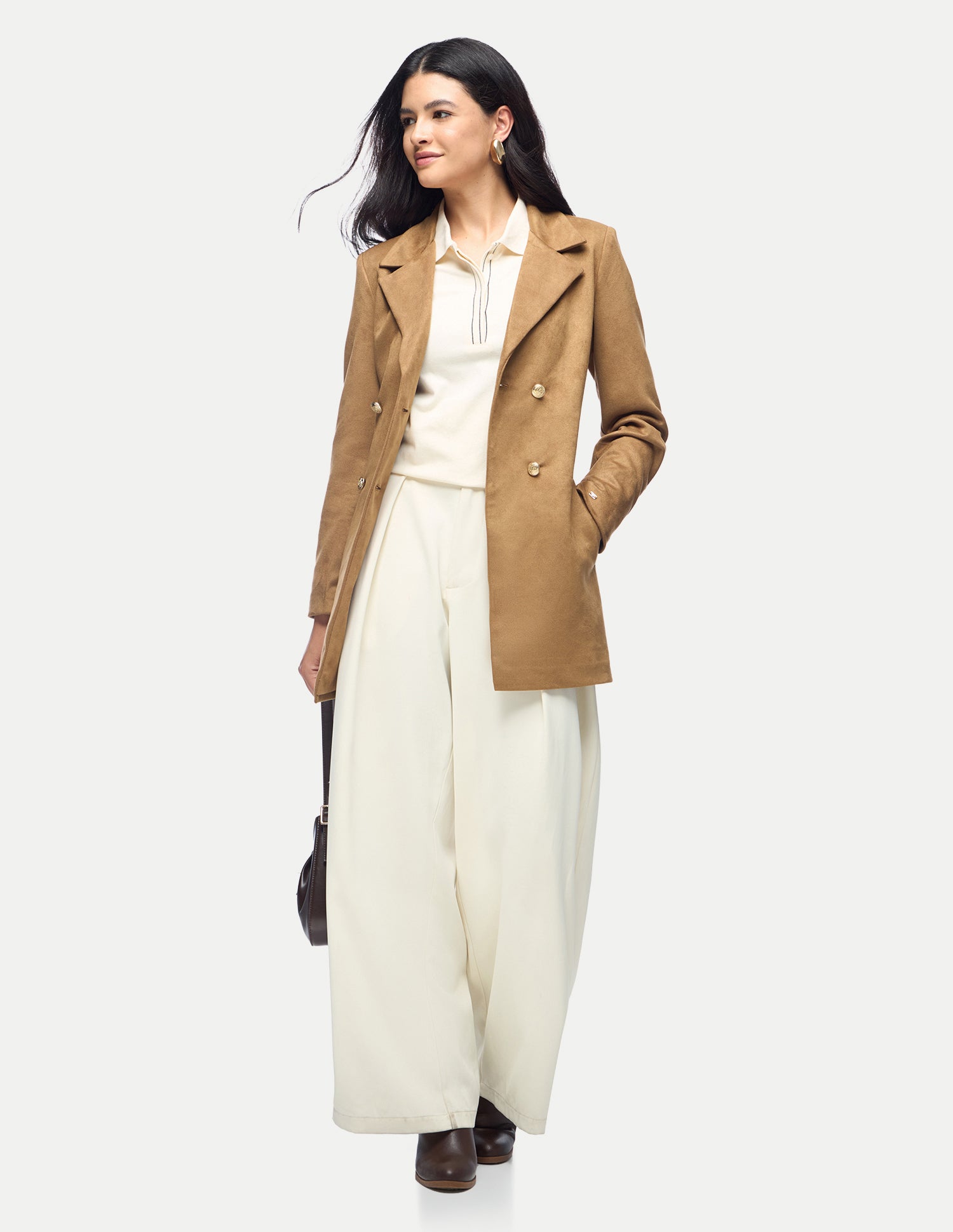 Solid Longline Double Breasted Jacket Brown - U.S. Polo Assn. India | Large