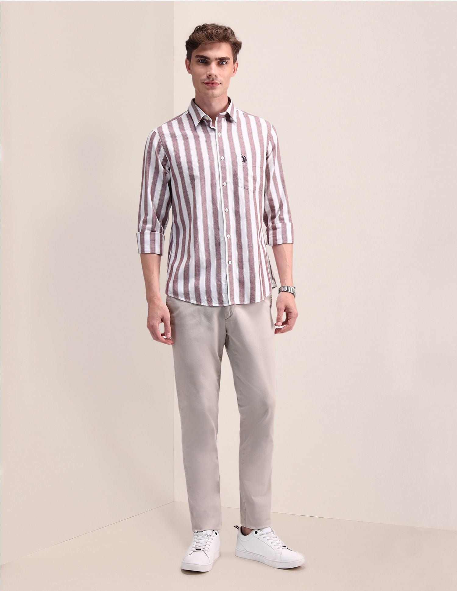 Vertical Striped Regular Shirt Red - U.S. POLO ASSN. | Large