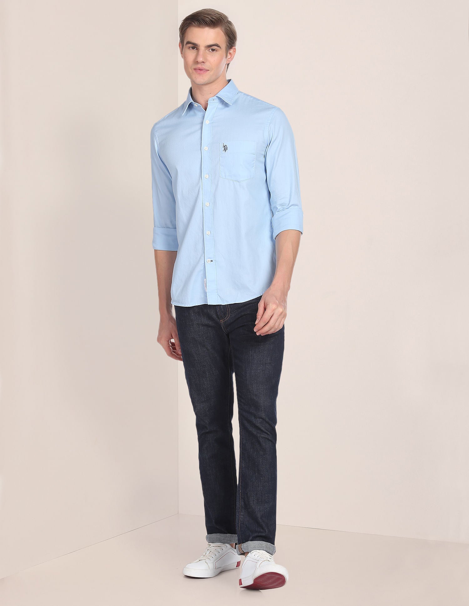 Solid Tailored Fit Shirt Light Blue - U.S. Polo Assn. India | Large