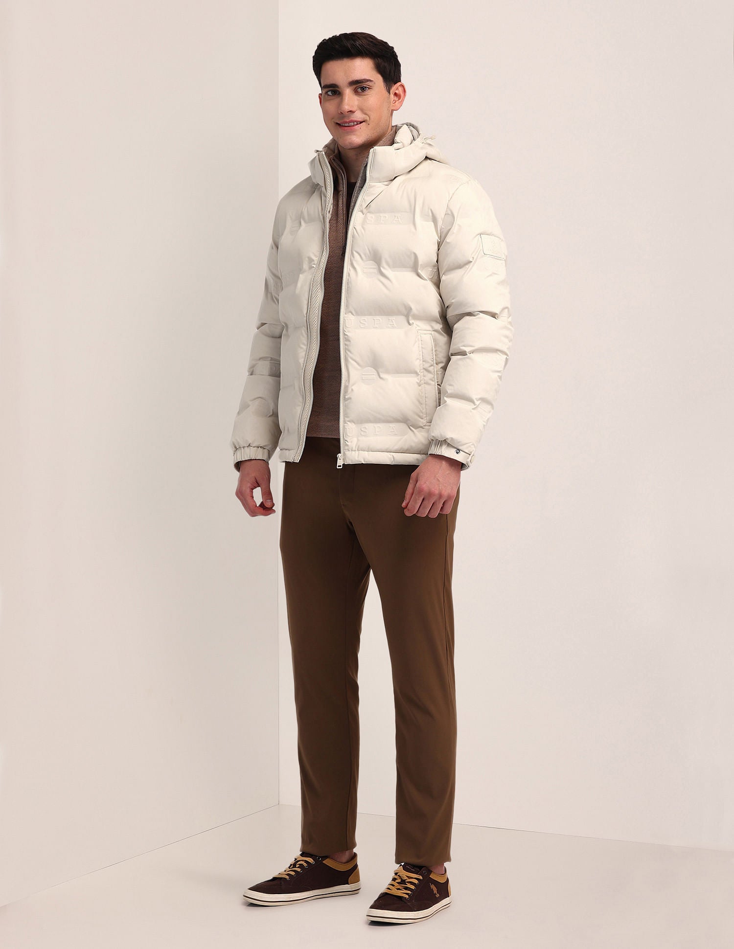 Detachable Hood Padded Jacket Beige - U.S. Polo Assn. India | Large