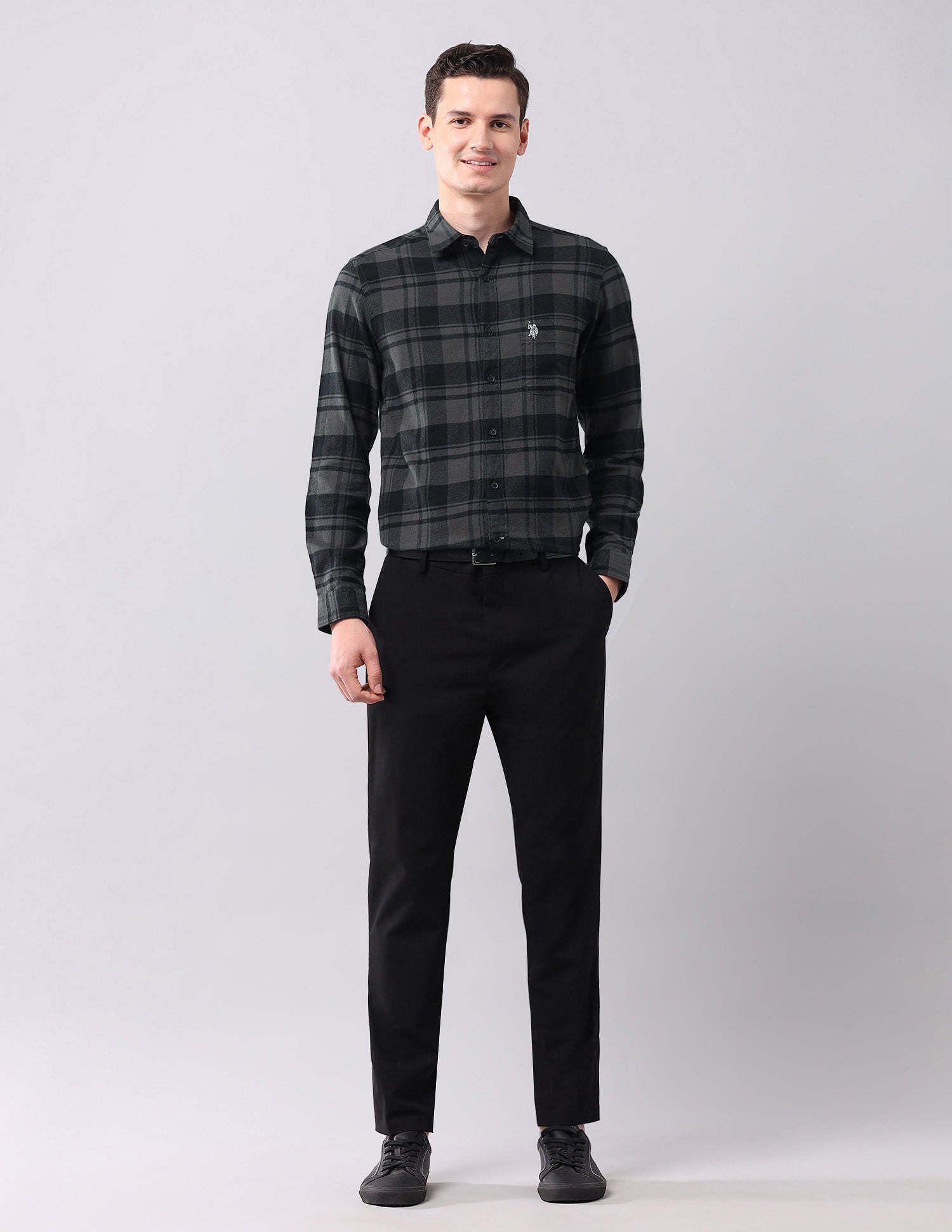 Tartan Checked Pure Cotton Shirt Grey - U.S. POLO ASSN. | Large