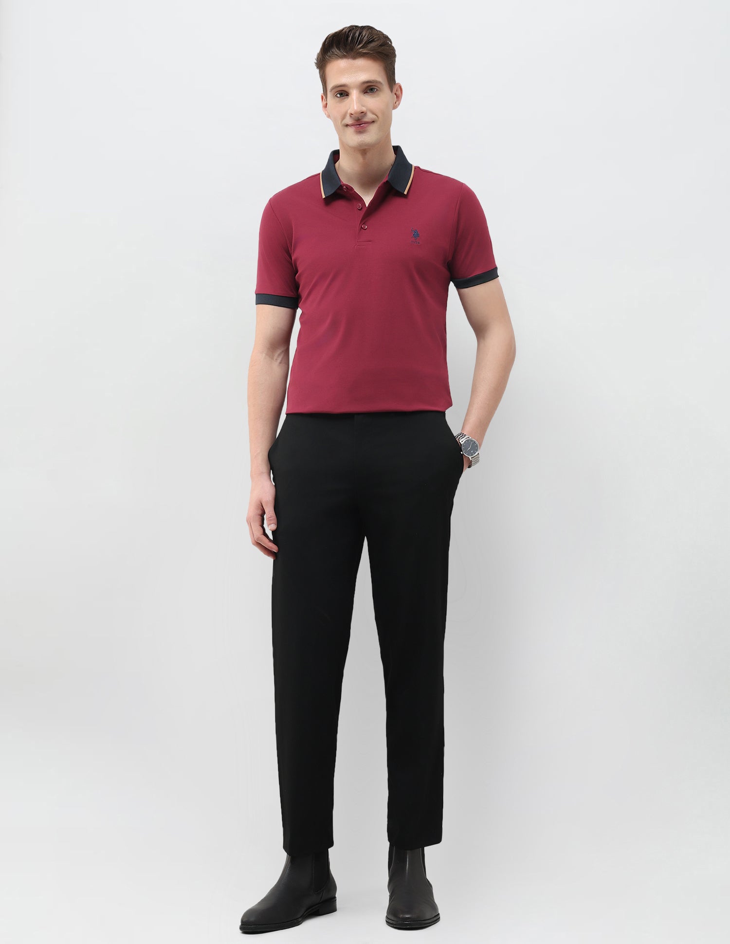 Solid Slim Fit Polo Shirt Maroon - U.S. Polo Assn. India | Large