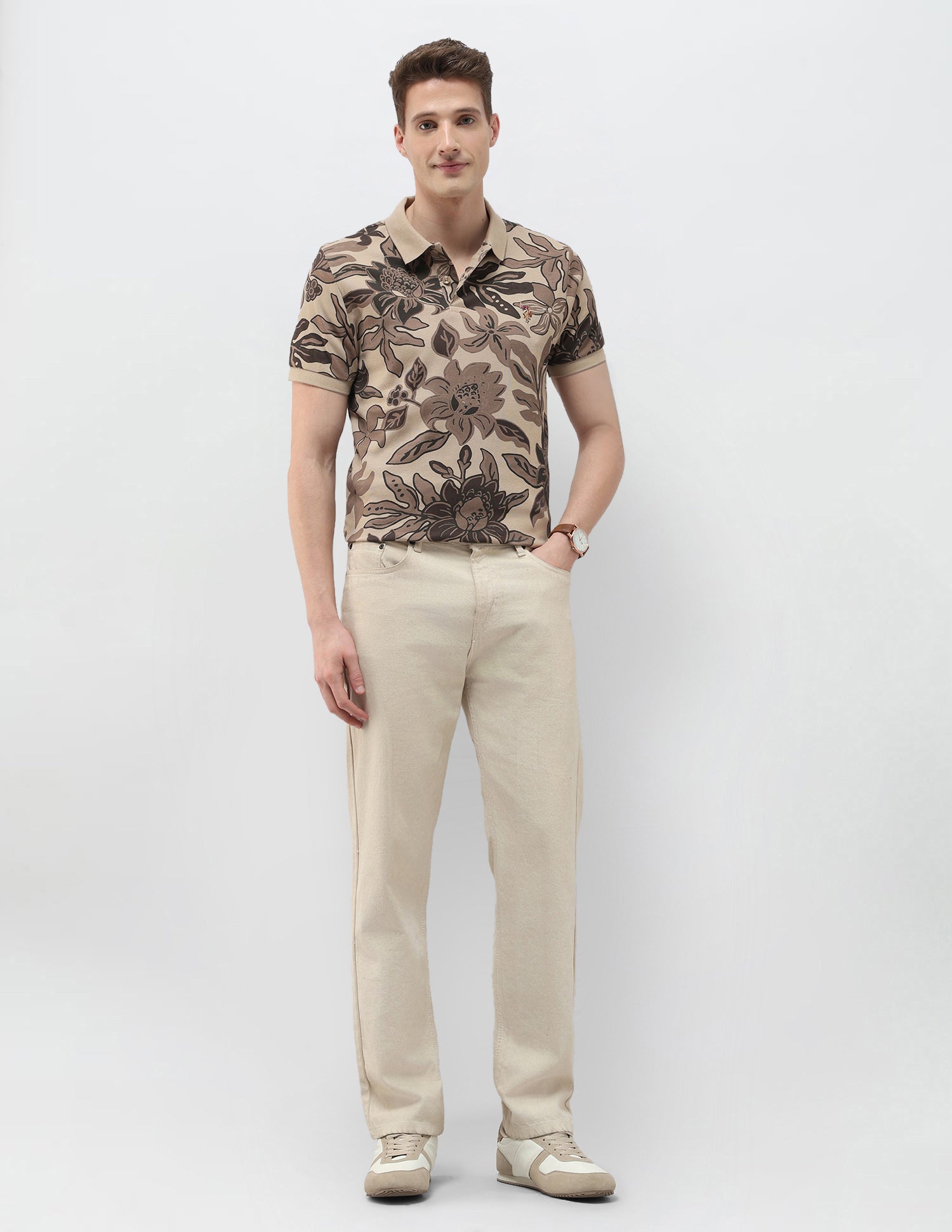 Floral Printed Summer House Polo Shirt Brown - U.S. Polo Assn. India | Large