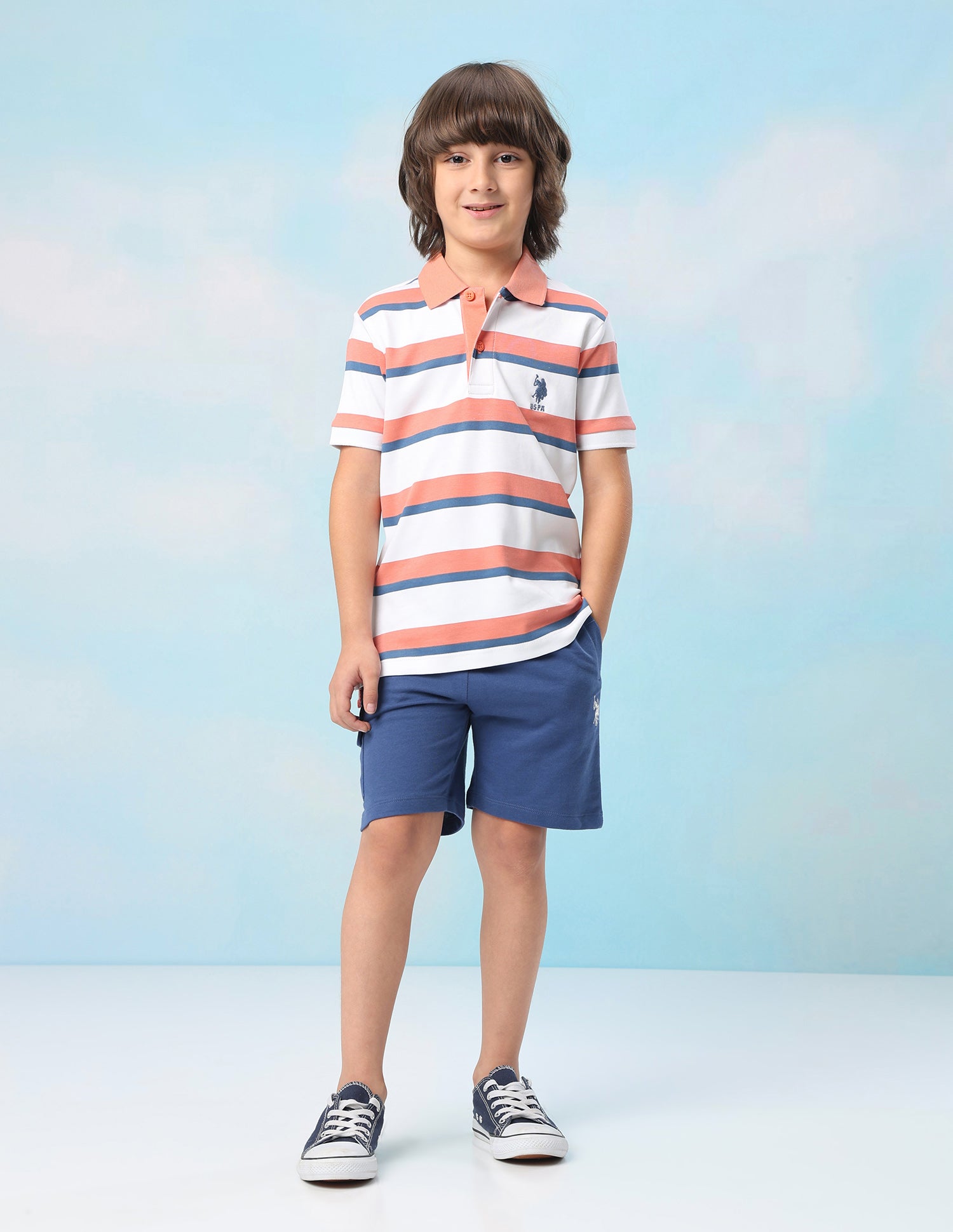 Horizontal Striped Regular Fit Polo Shirt Orange - U.S. Polo Assn. India | Large
