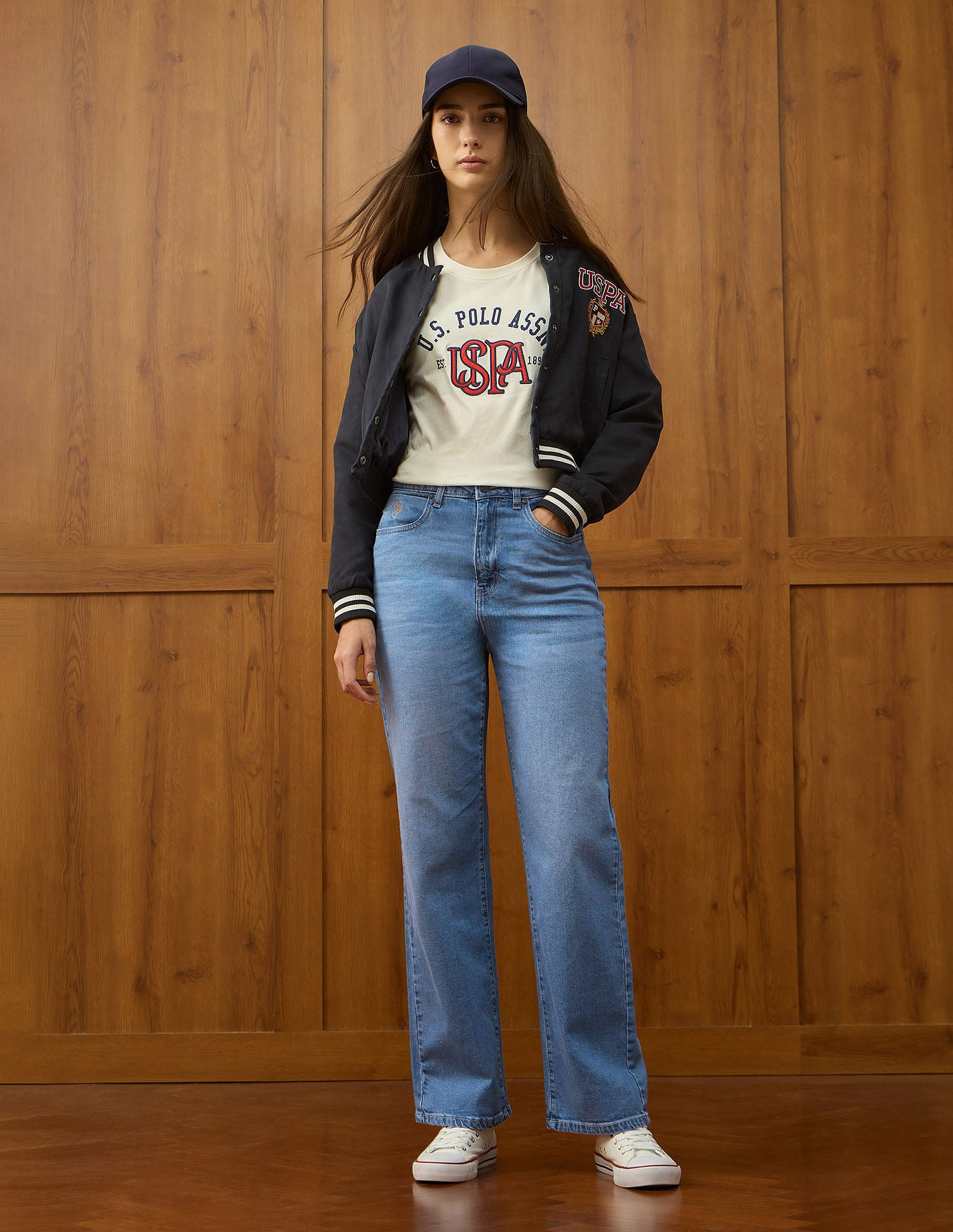 High Rise Straight Fit Jeans Mid Blue - U.S. POLO ASSN. | Large