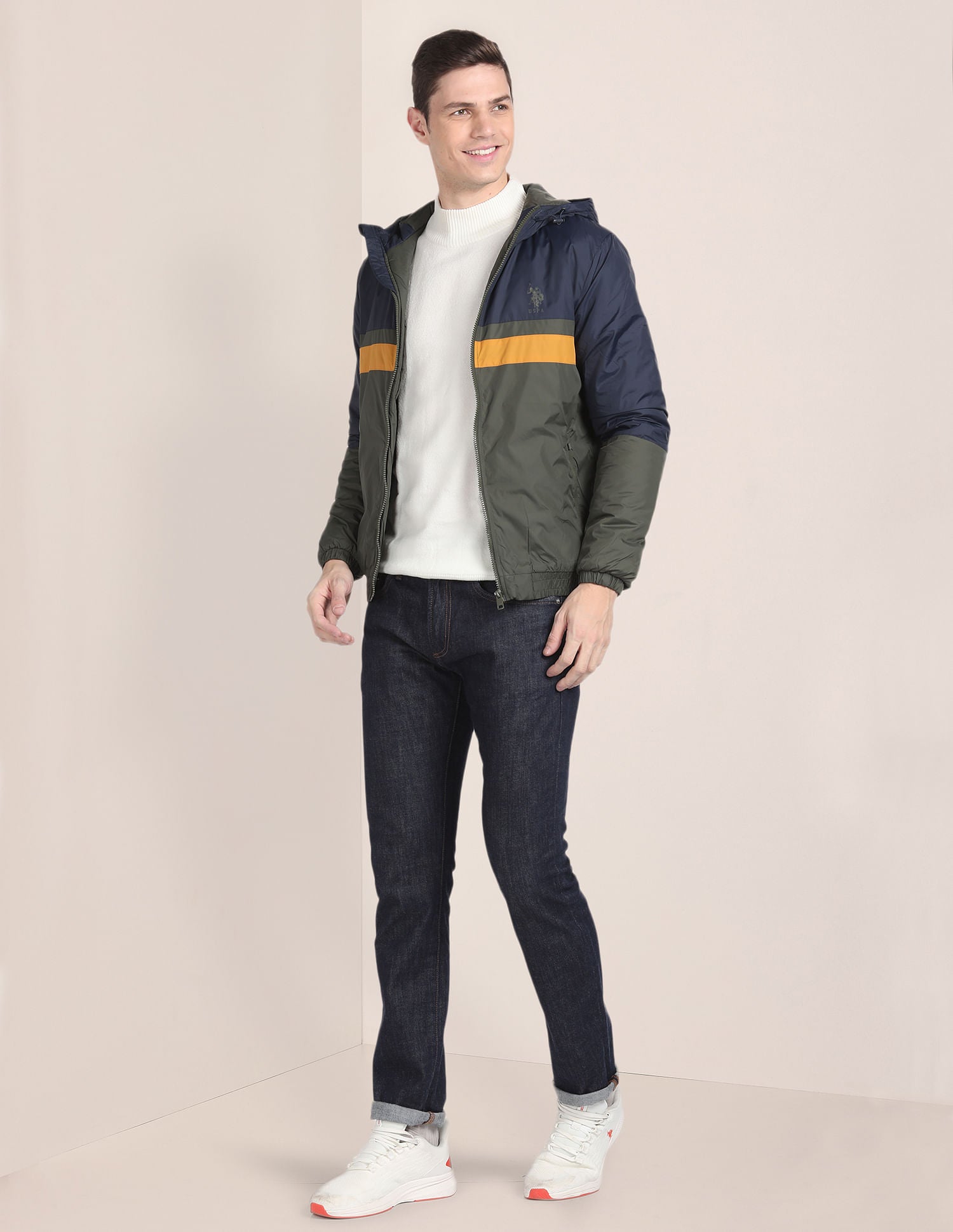 Colour Block Hooded Jacket Olive - U.S. POLO ASSN. | Large