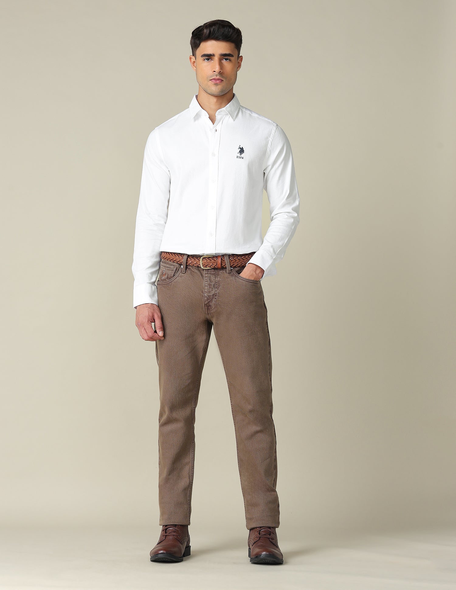 Dobby Tailored Fit Shirt White - U.S. POLO ASSN. | Large