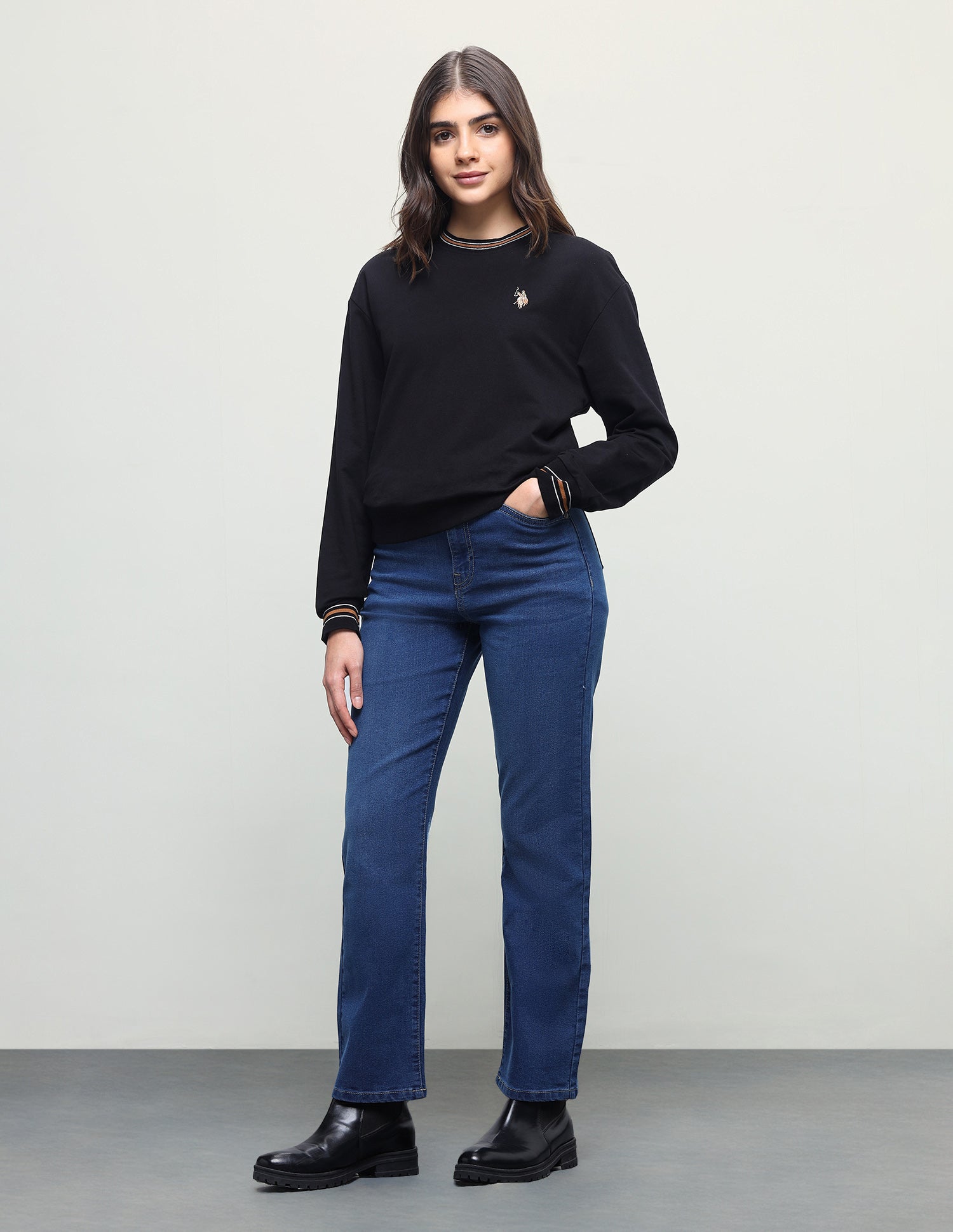 Solid Oversized Fit Sweatshirt Black - U.S. Polo Assn. India | Large