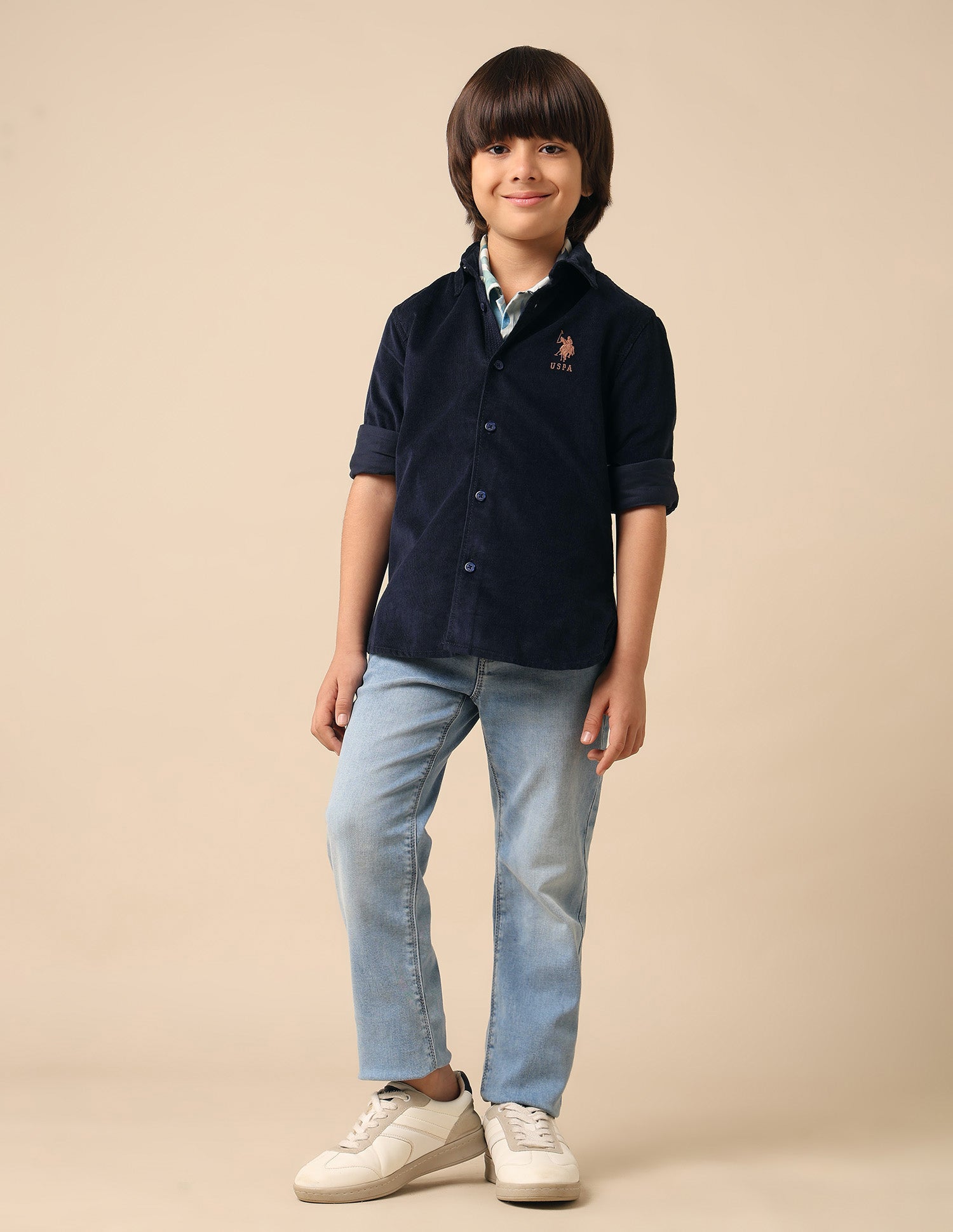 Boys Textured Pure Cotton Shirt Navy - U.S. POLO ASSN. | Large