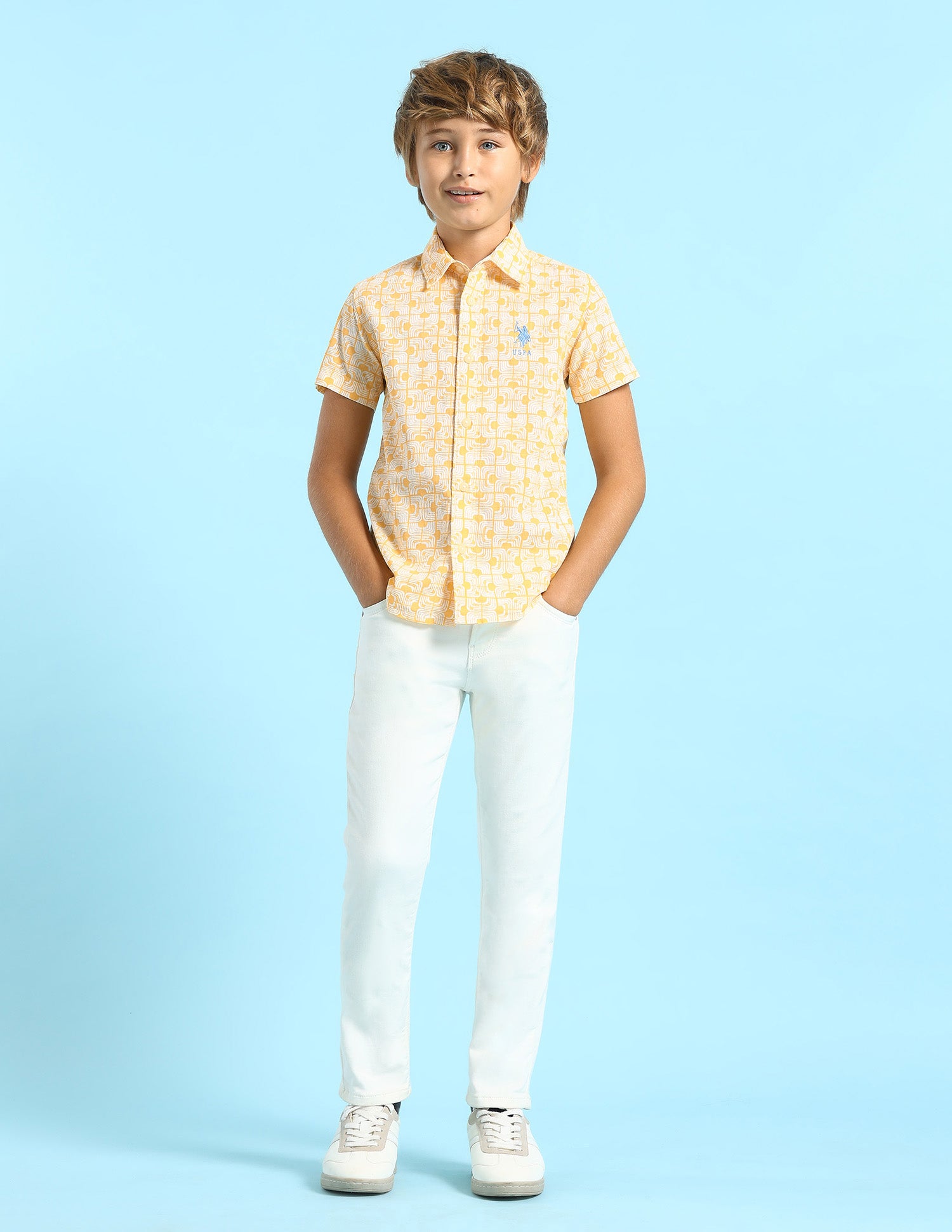 Boys Geometric Printed Regular Fit Shirt Yellow - U.S. POLO ASSN. | Large