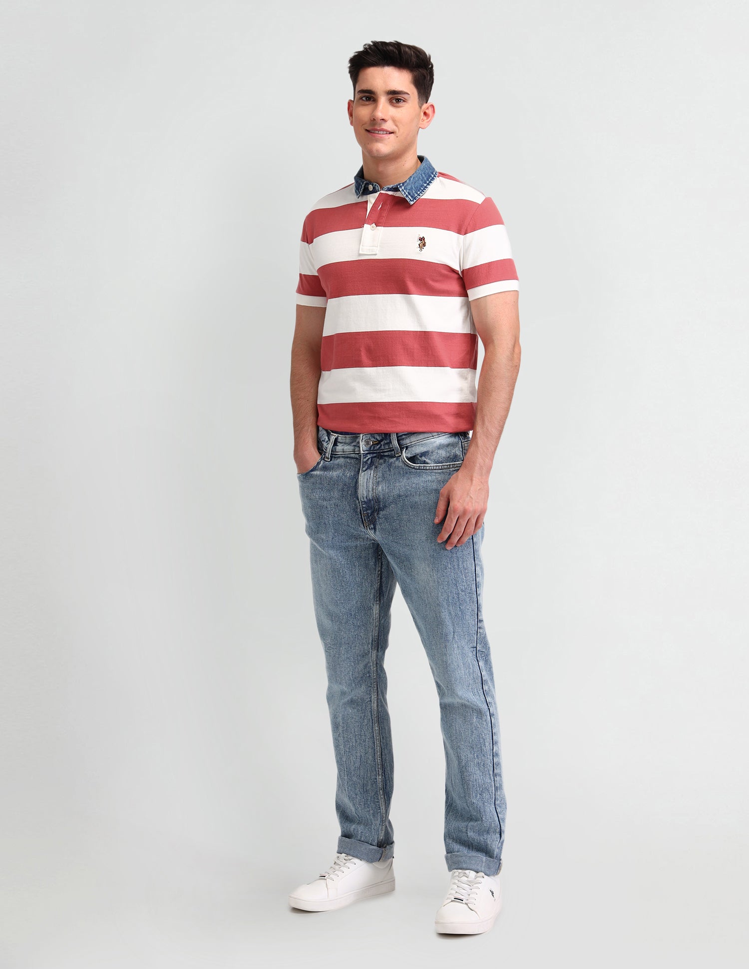 Horizontal Striped Cotton Polo Shirt Vivid Crimson - U.S. Polo Assn. India | Large