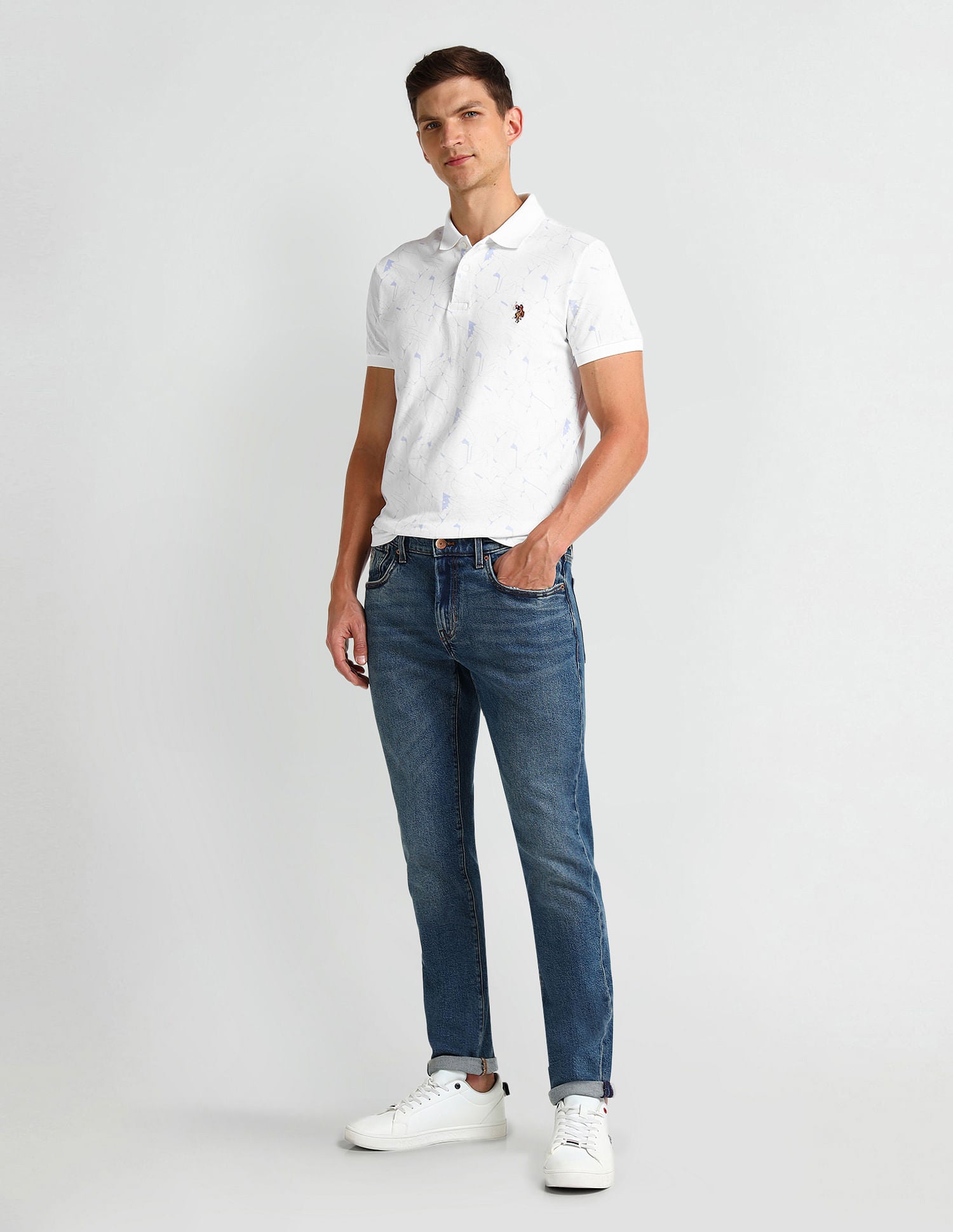 Muscle Fit Abstract Polo Shirt White - U.S. Polo Assn. India | Large