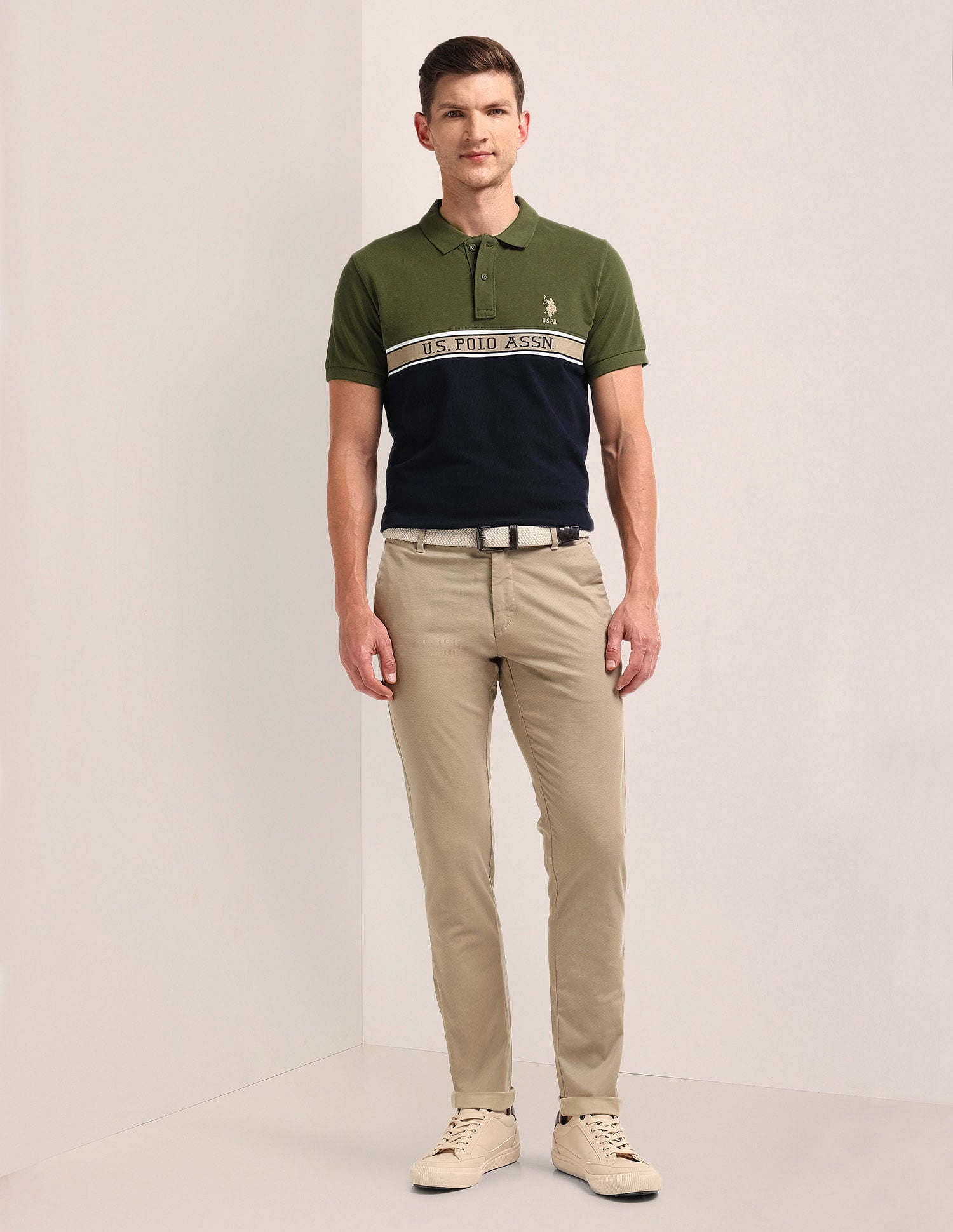 Slim Fit Colour Blocked Polo Shirt Olive - U.S. Polo Assn. India | Large