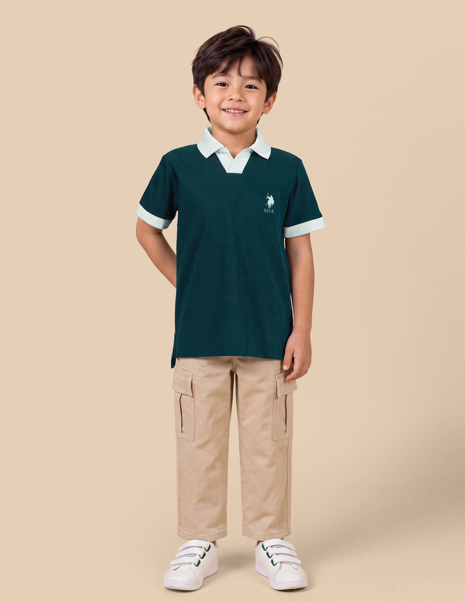 Self Design Geometric Regular Fit Polo Shirt Teal - U.S. Polo Assn. India | Large