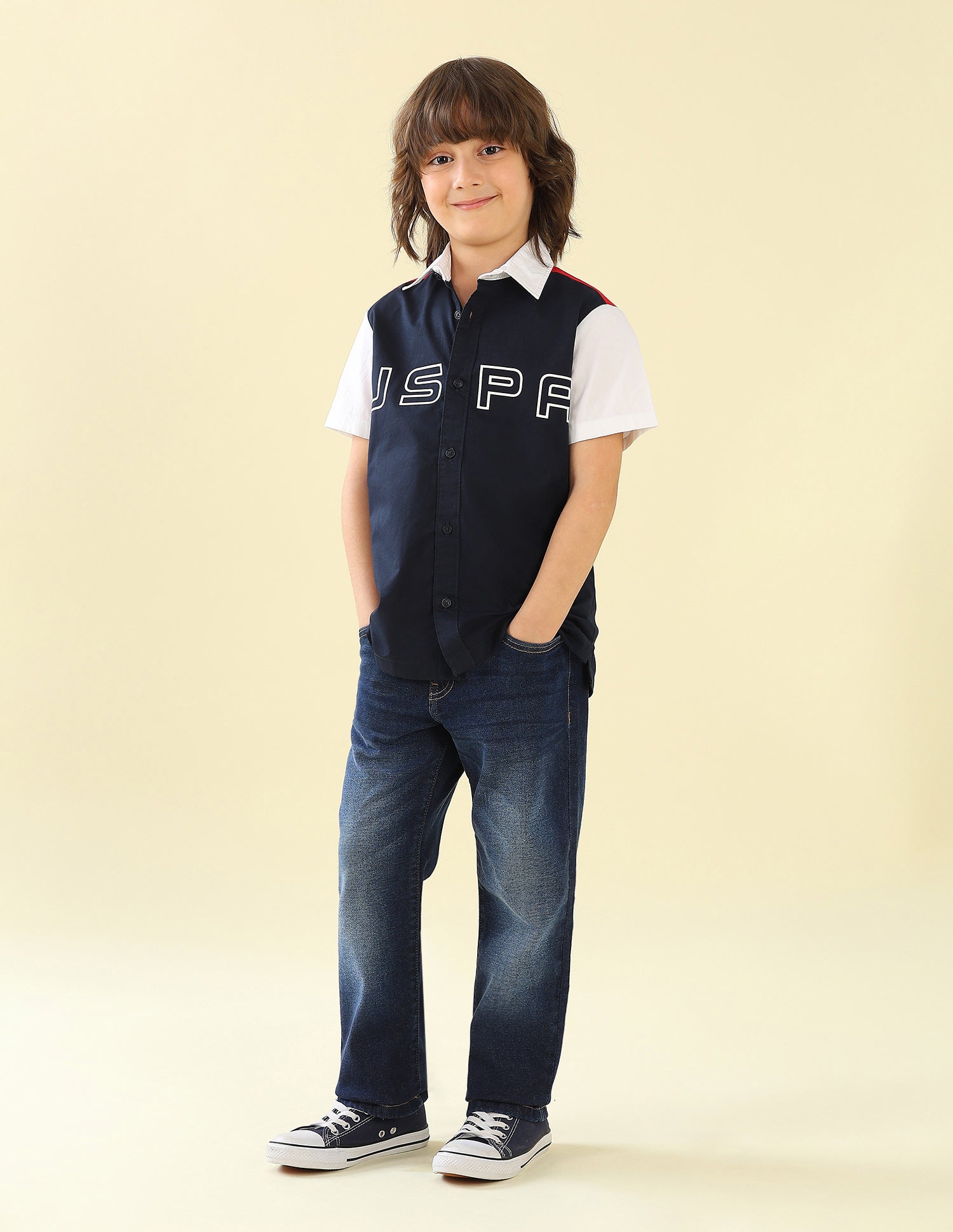 Twill Colorblocked Brand Printed Shirt Navy - U.S. Polo Assn. India | Large