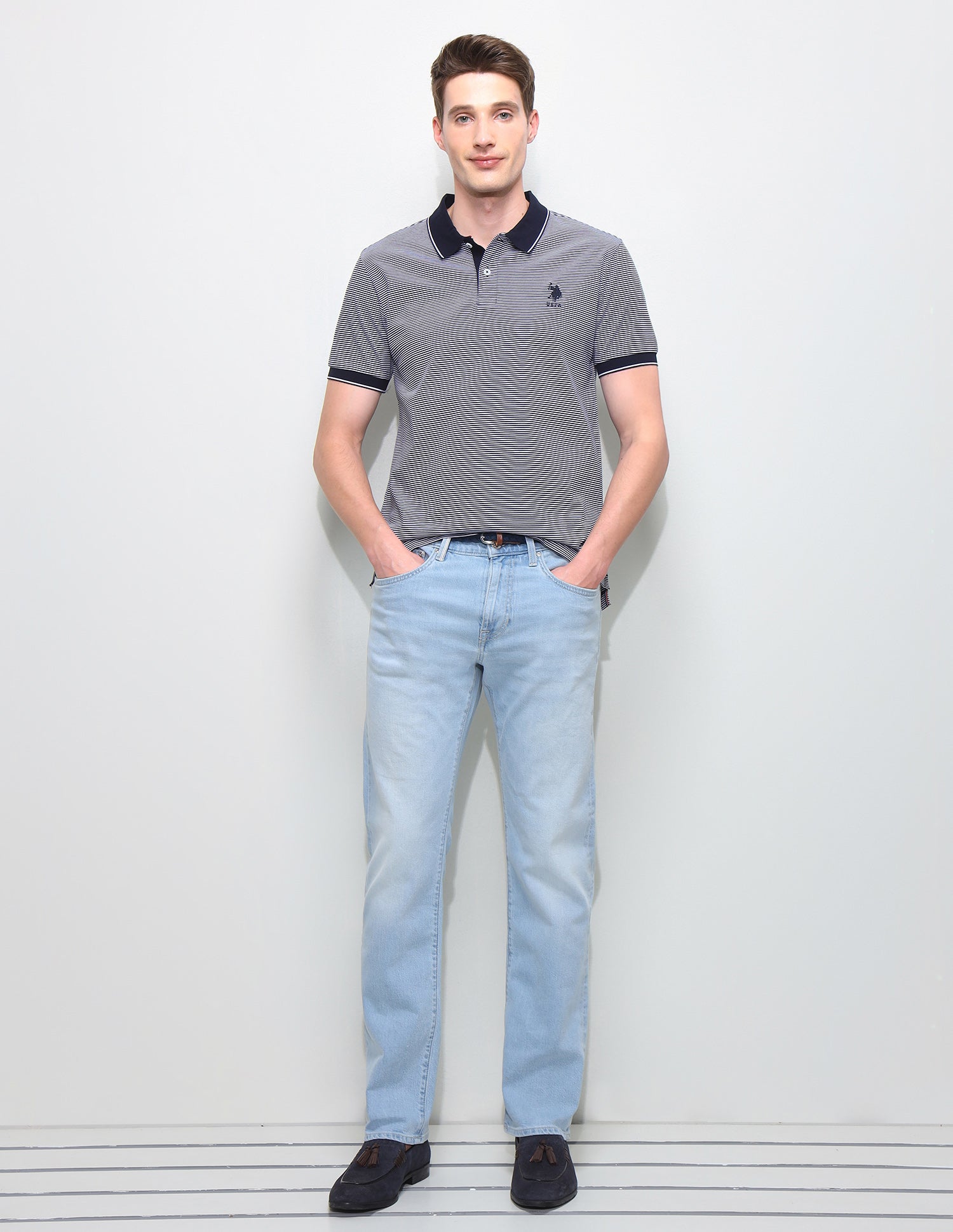 Horizontal Striped Slim Fit Polo Shirt Navy - U.S. Polo Assn. India | Large