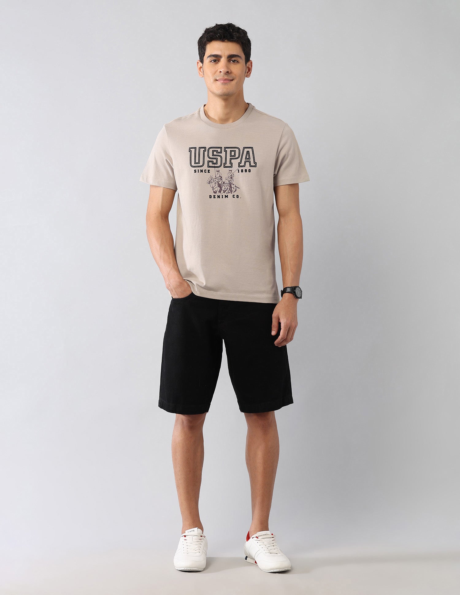 Brand Printed Muscle Fit Colligiate T-Shirt Beige - U.S. Polo Assn. India | Large