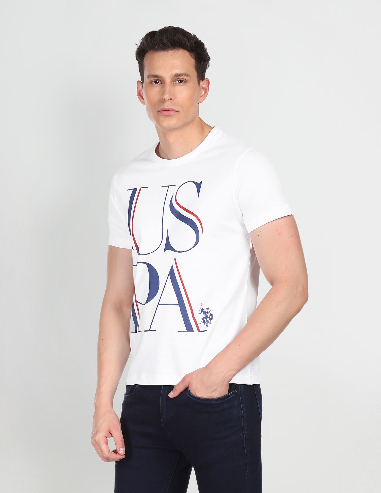 Crew Neck Brand Print T-Shirt White - U.S. POLO ASSN. | Large