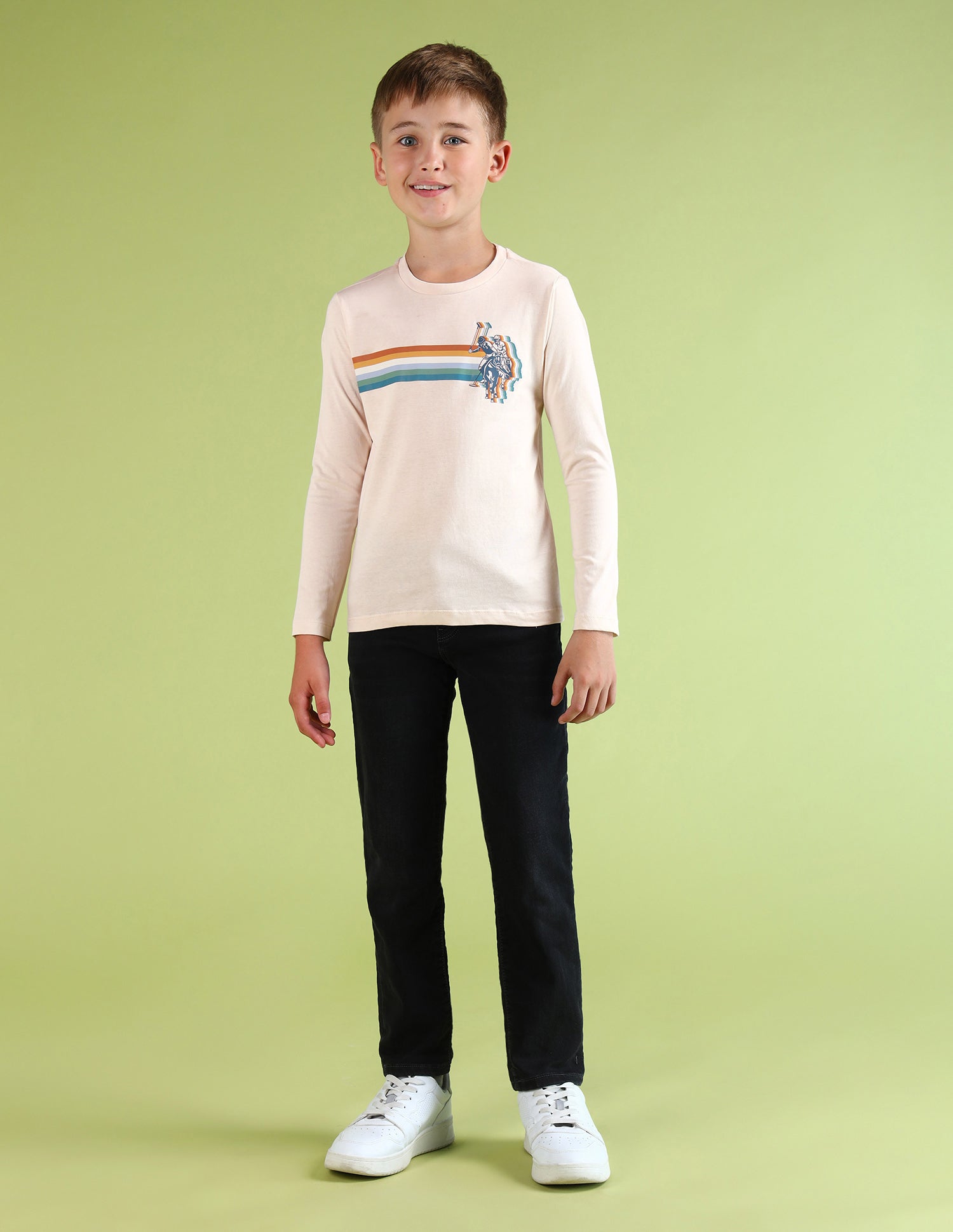 Boys Brand Printed Regular Fit T-Shirt Cream - U.S. POLO ASSN. | Large