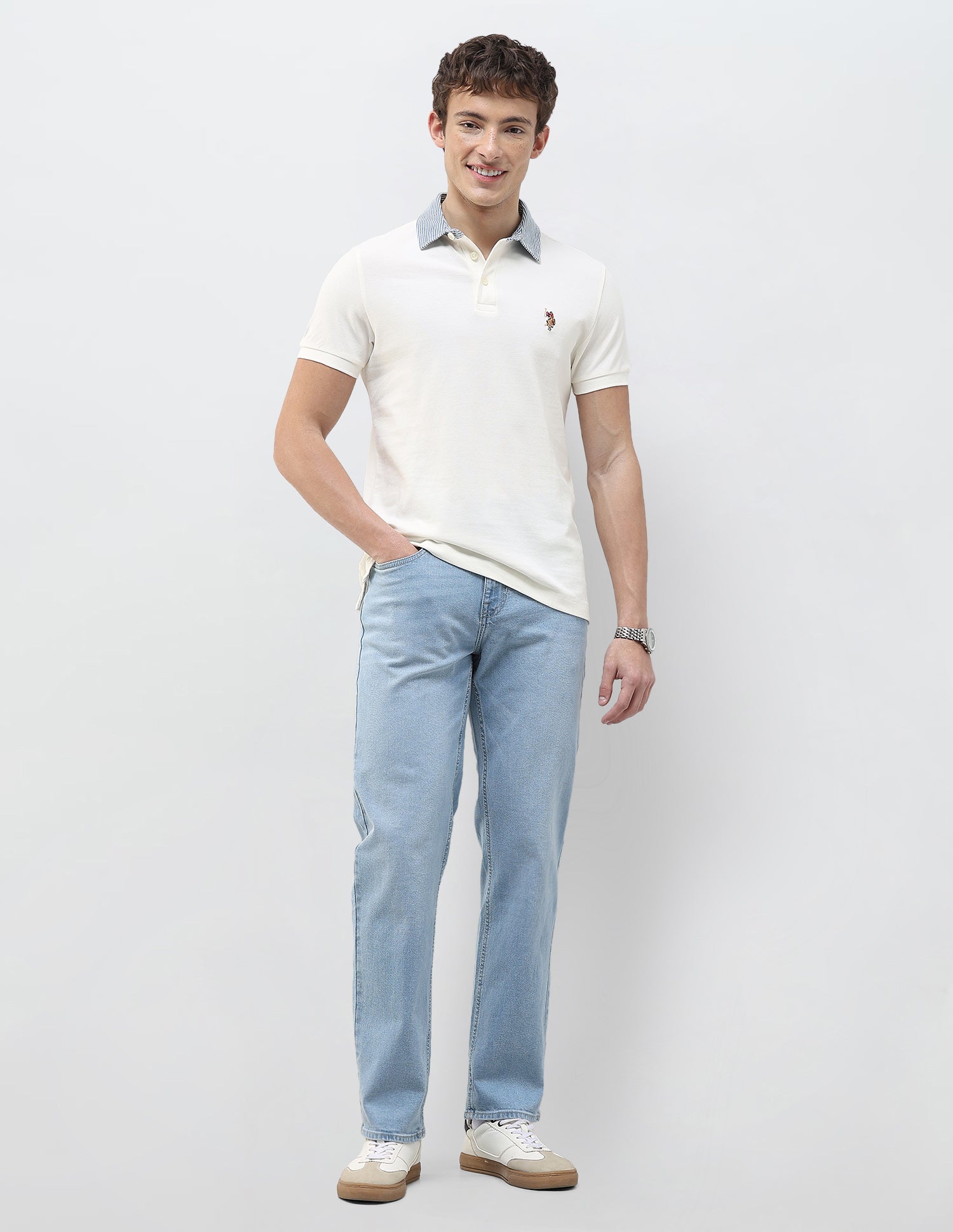 Solid Slim Fit Polo Shirt Ivory - U.S. Polo Assn. India | Large