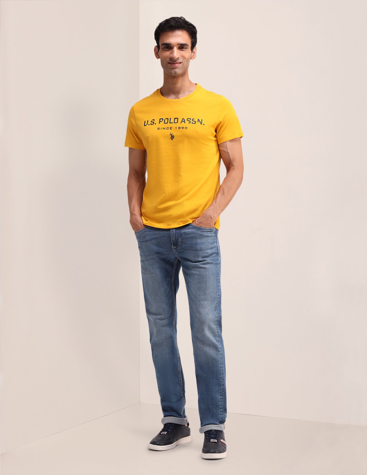 Brand Printed Slim Fit T-Shirt Mustard - U.S. Polo Assn. India | Large