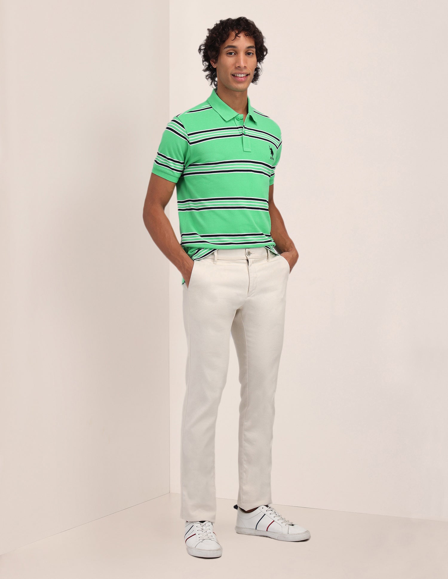 Horizontal Striped Slim Fit Polo Shirt Green - U.S. Polo Assn. India | Large